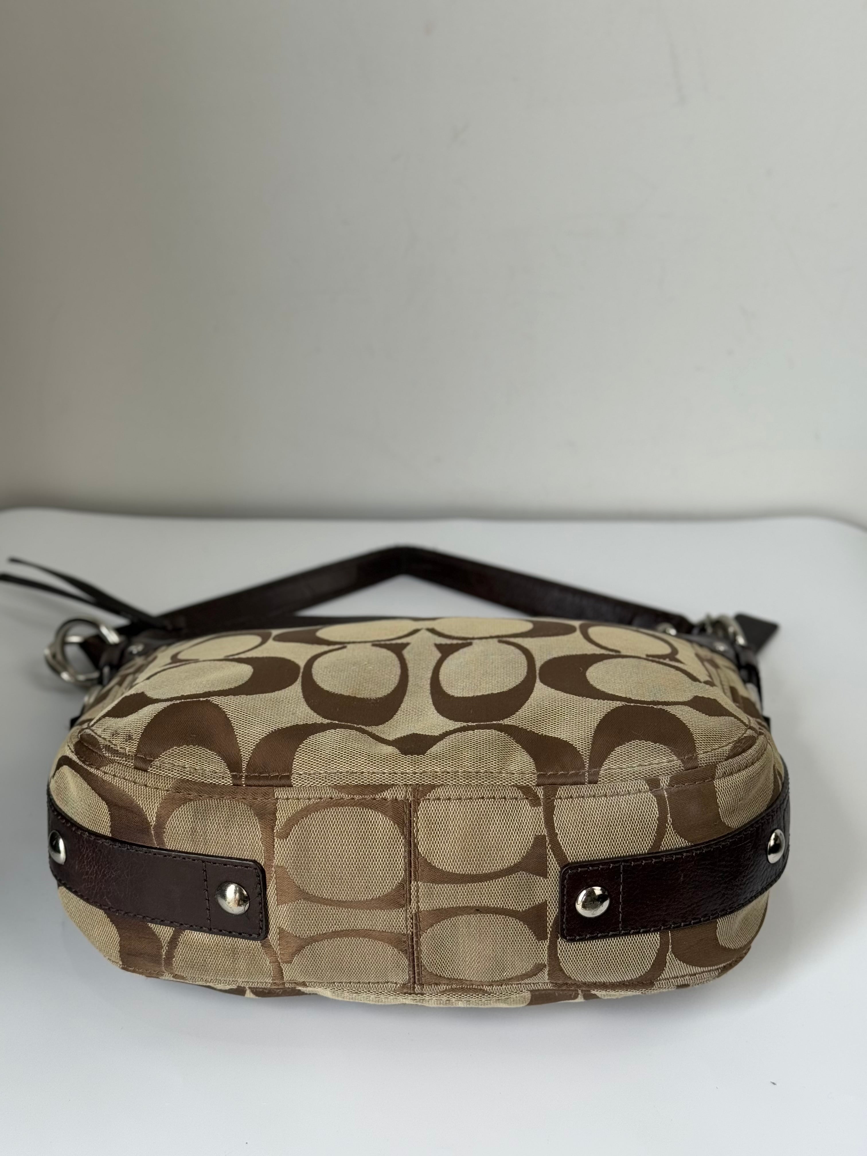 Vintage Coach Zoe Signature Bag Brown Khaki/Mahogany Canvas Shoulder Bag 00s Y2K
