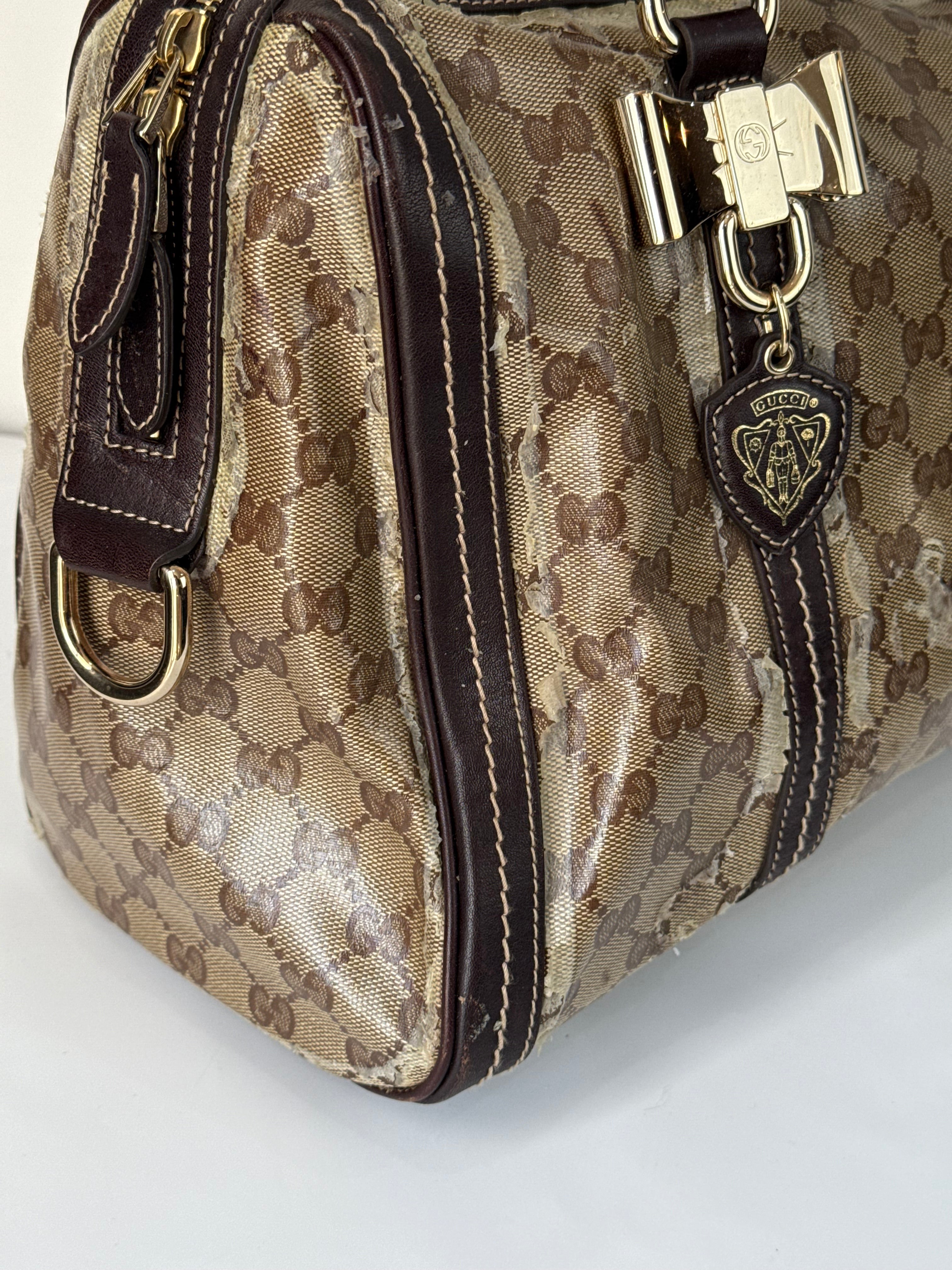 Vintage Gucci Crystal Duchessa Boston Bag Brown Gucci Pouch Monogram Handbag 00s Y2K