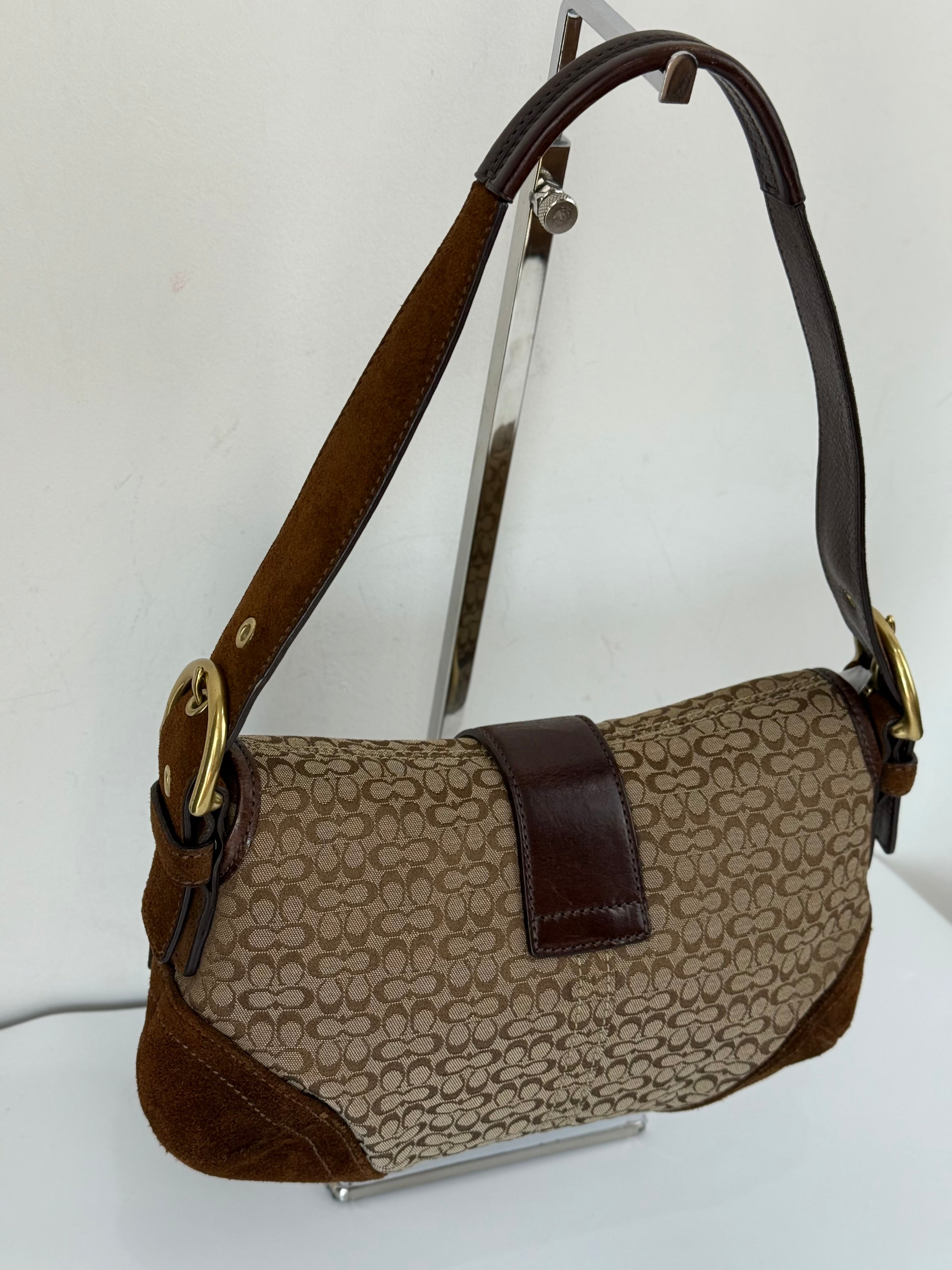 Vintage Coach Soho Shoulder Bag Brown Signature & Suede Canvas  Handbag 00s Y2K