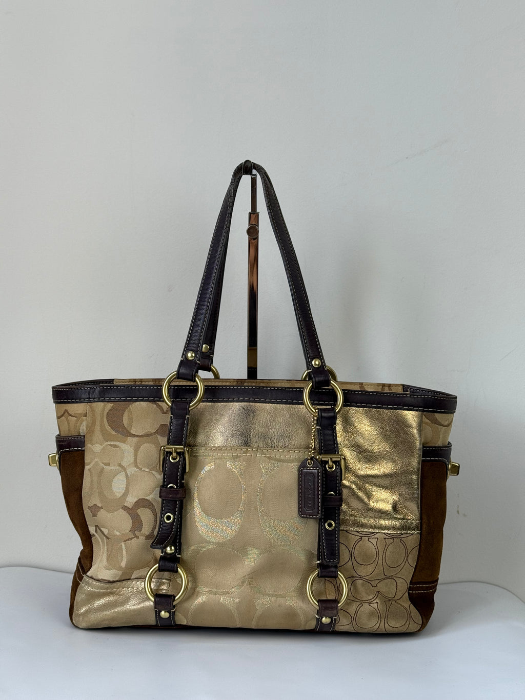 Vintage Coach Gold Multicolour Patchwork Tote Bag Coach Signature Suede Handbag 00s Y2K