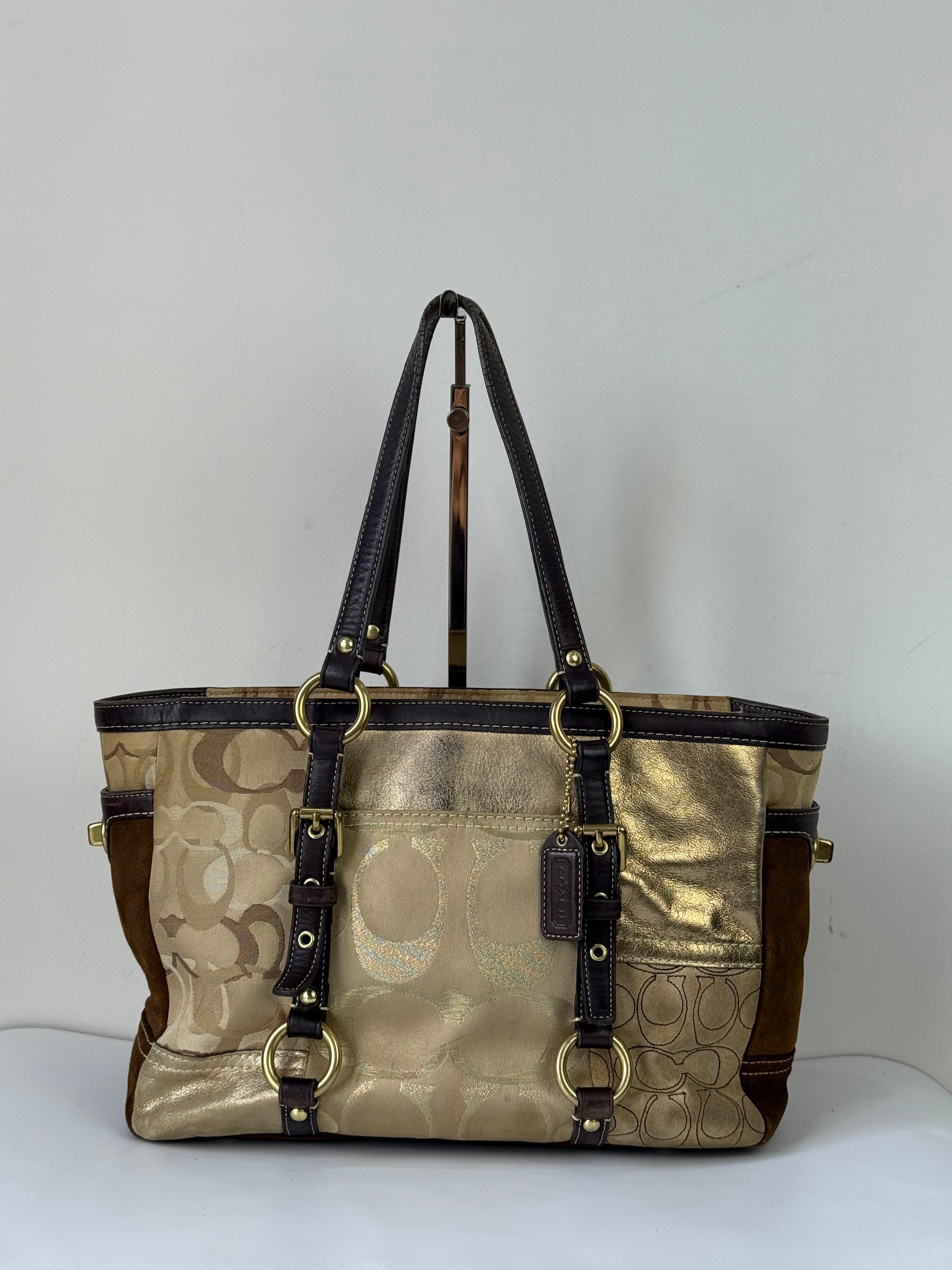 Vintage Coach Gold Multicolour Patchwork Tote Bag Coach Signature Suede Handbag 00s Y2K