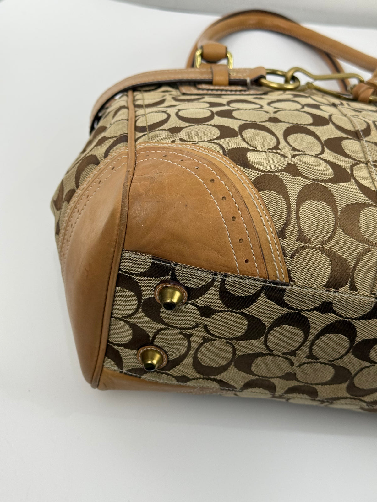 Vintage Coach Hampton Signature Tote Bag Brown and Tan Coach Canvas HandBag 00s Y2K