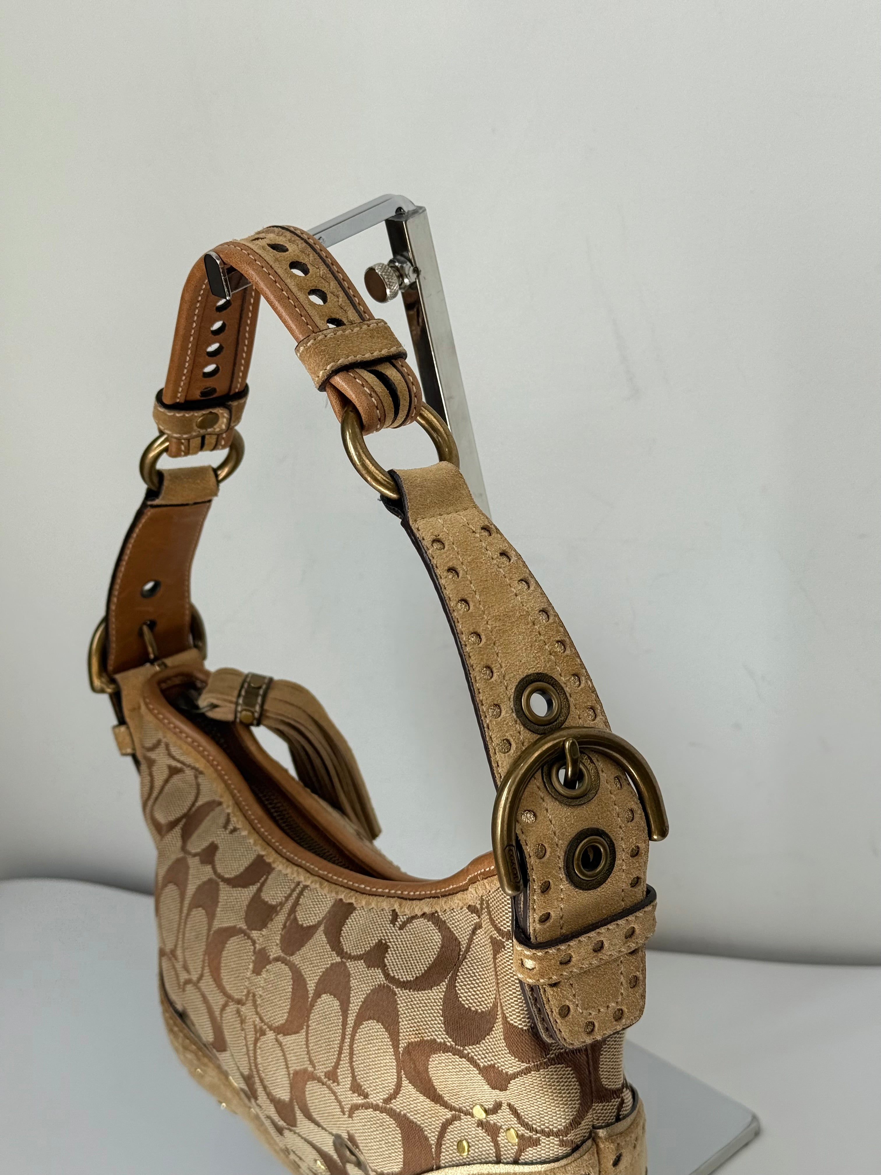 Coach Vintage Signature Sufflette Shoulder Bag Suede Studs Rare Y2K Hobo Bag