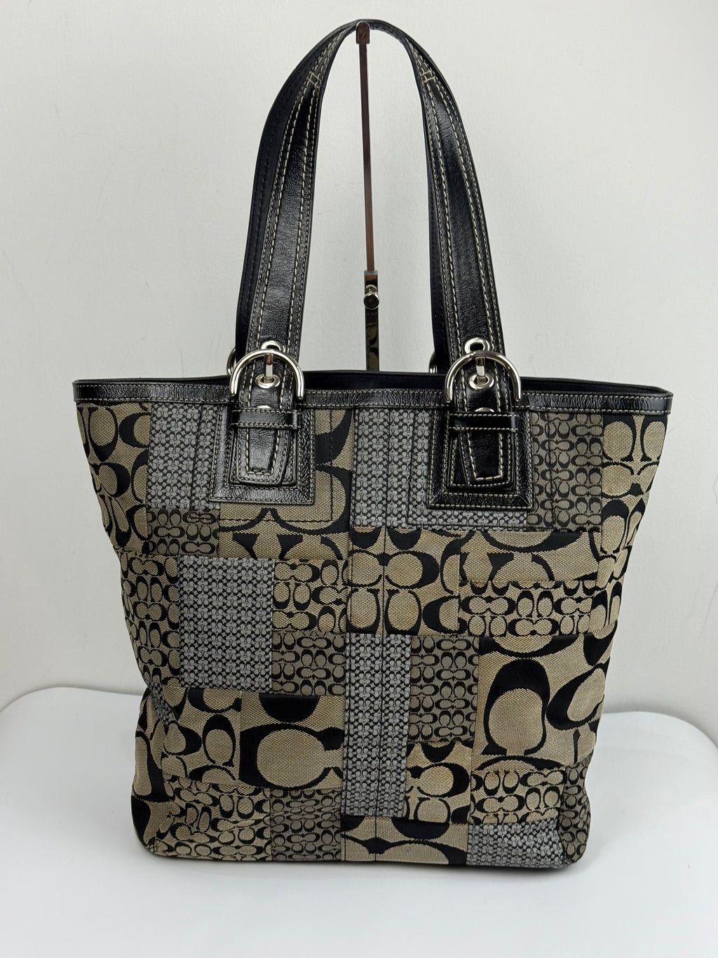 Vintage Coach Patchwork Tote Bag Coach Black/Grey Signature Handbag 00s Y2K