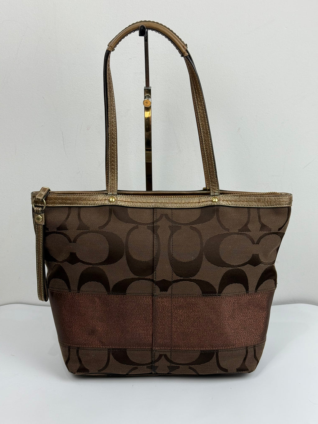 Vintage Coach Mini Tote Bag Brown Signature Canvas Handbag 00s Y2K