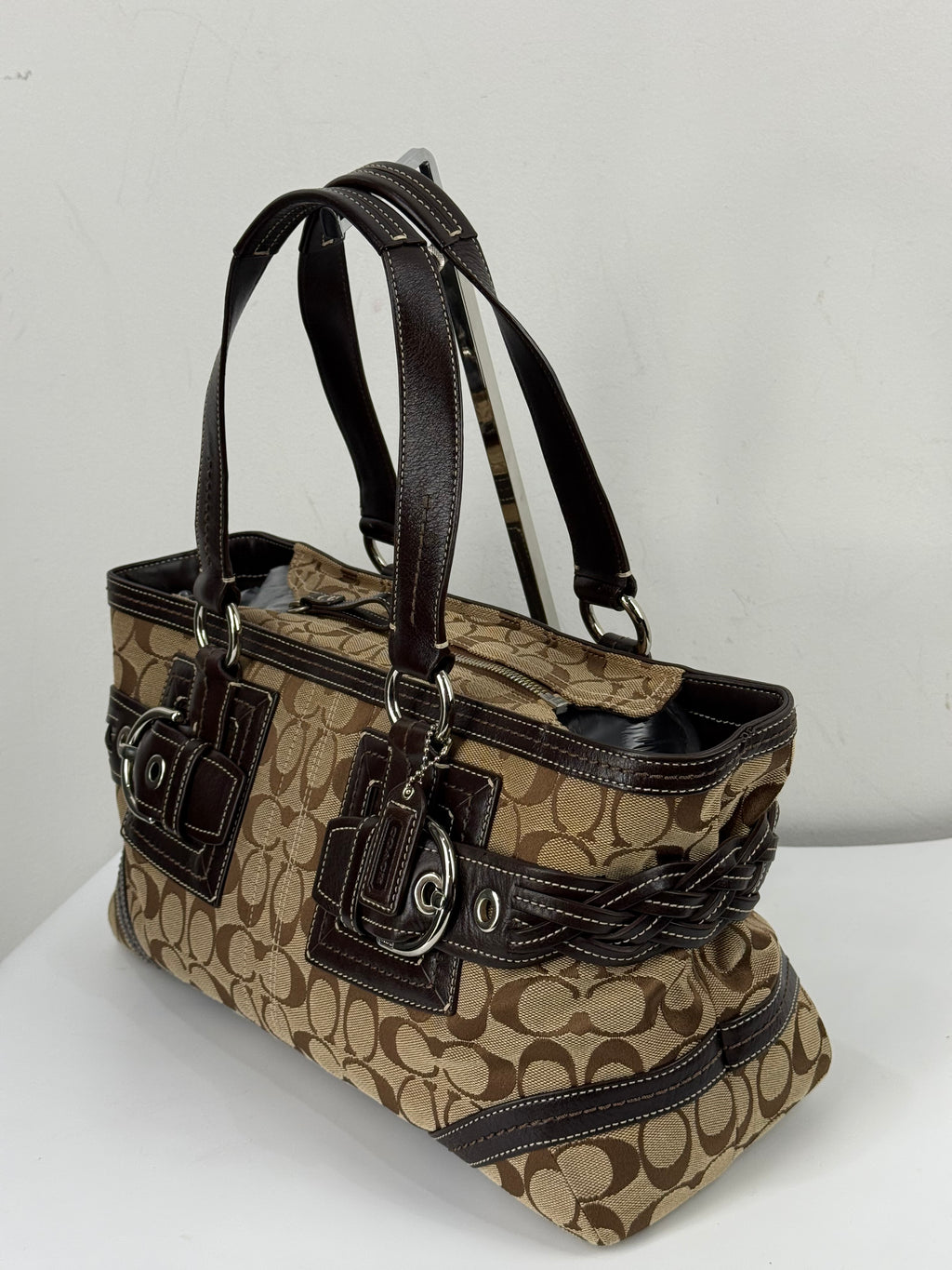 Vintage Coach Soho Satchel Bag Beige & Brown Signature Coach Handbag 00s Y2K