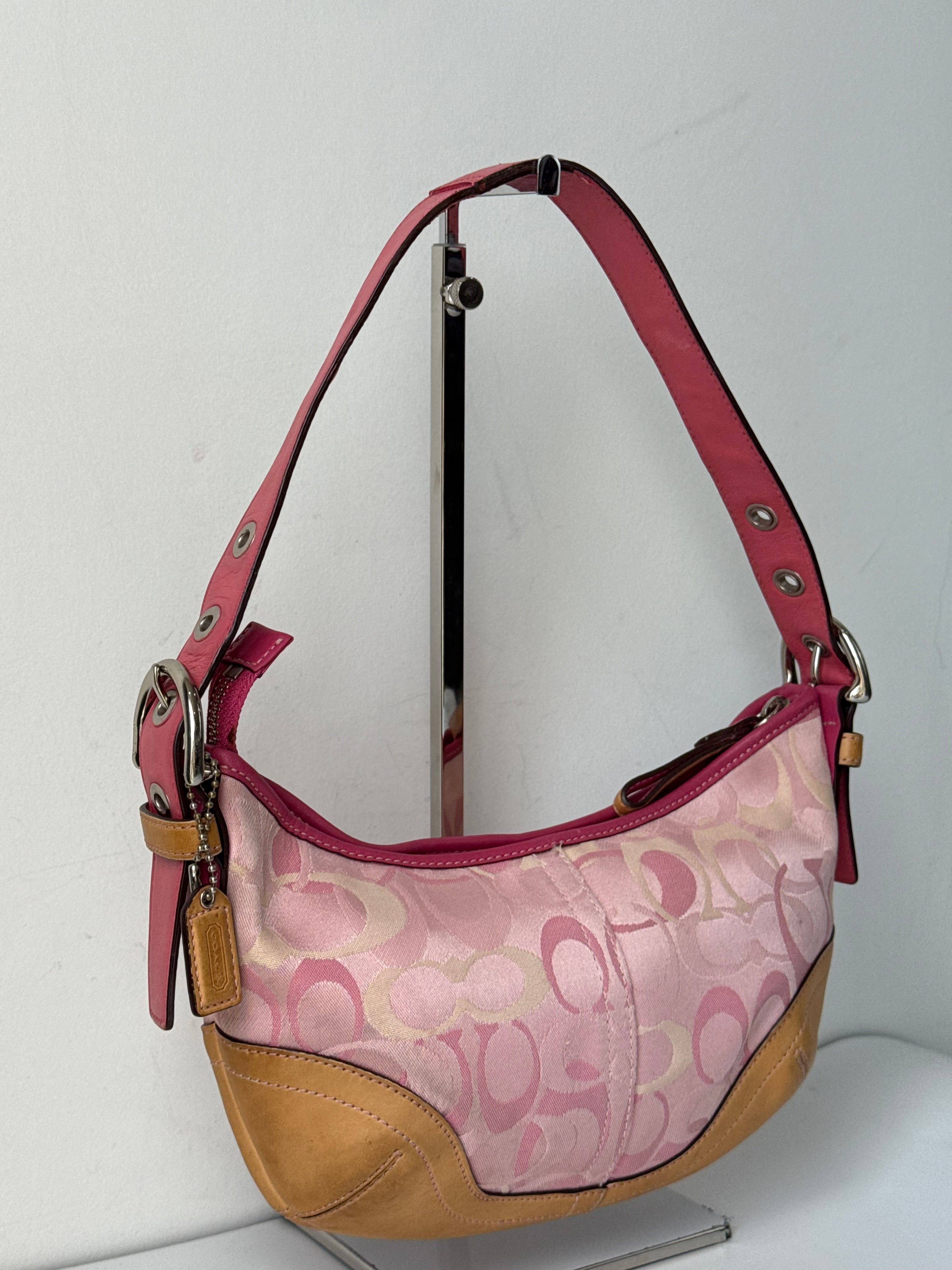 Vintage Coach Pink Soho Hobo Bag Coach Signature Pink and Brown Shoulder 00s Y2K