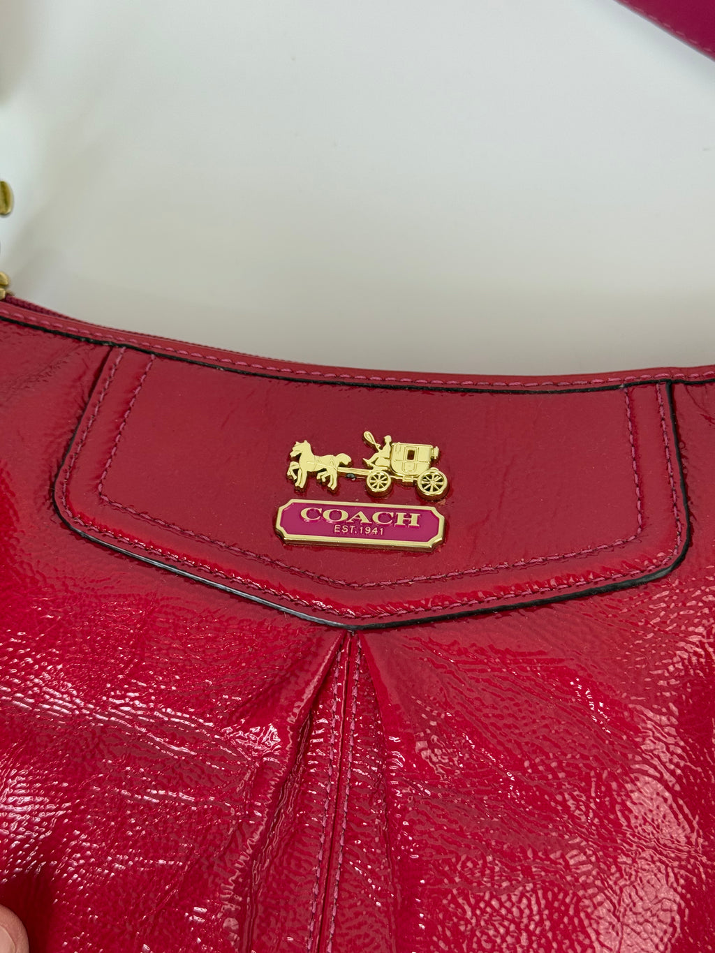 Vintage Coach Madison HandBag Pink/Red Patent Leather Coach Bag 00s Y2K
