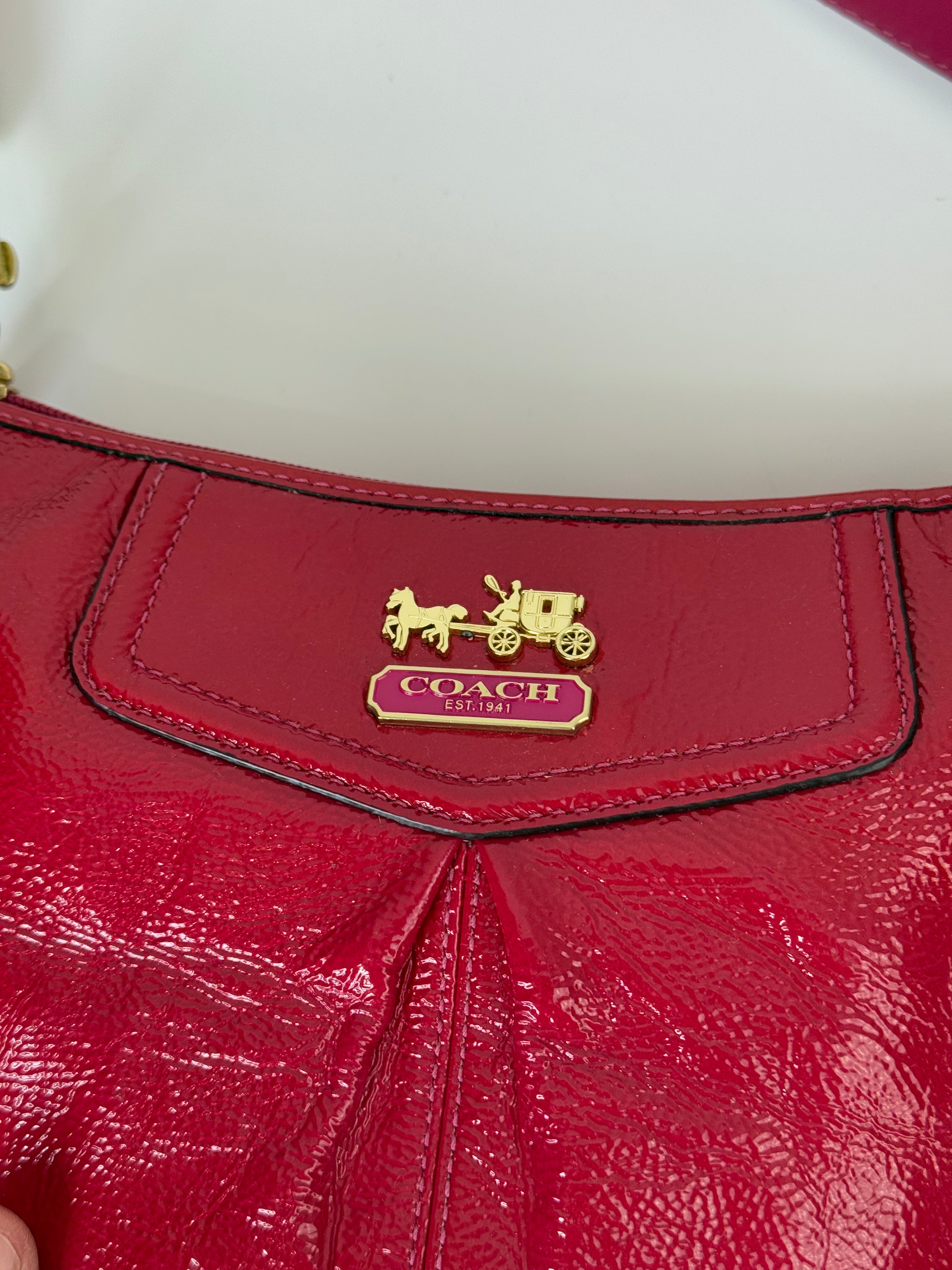 Vintage Coach Madison HandBag Pink/Red Patent Leather Coach Bag 00s Y2K
