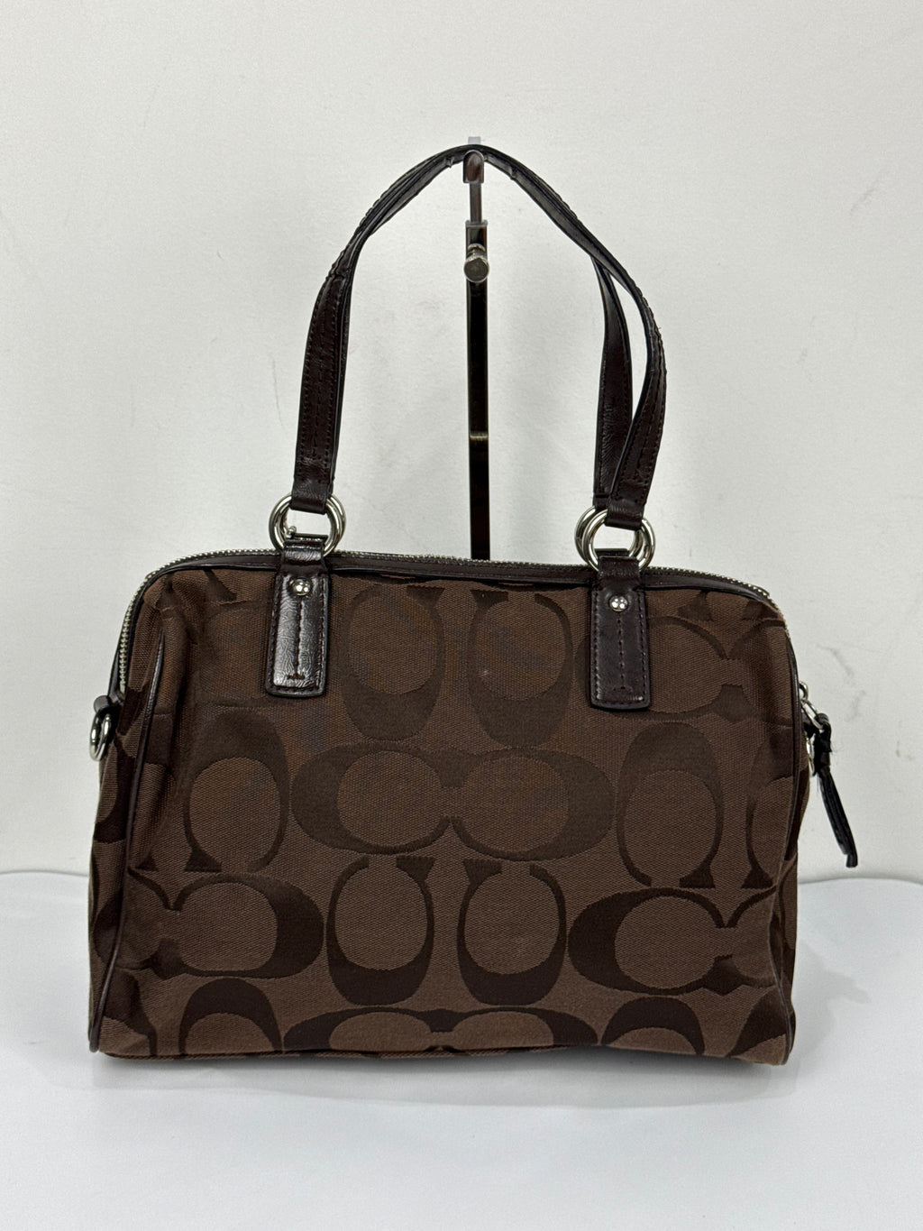 Vintage Coach Signature Stripe Pocket Satchel Bag Dark Brown Tote Bag Y2K
