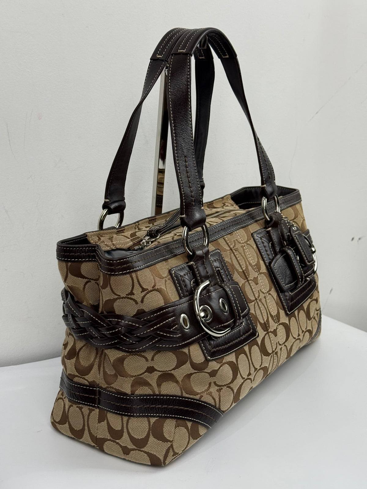 Vintage Coach Soho Satchel Bag Beige & Brown Signature Coach Handbag 00s Y2K