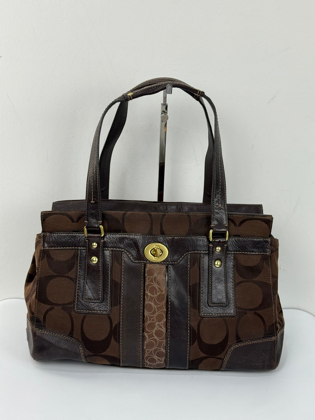 Vintage Coach Brown Hampton Satchel Bag Chestnut Leather Turnlock Tote HandBag 00s Y2K