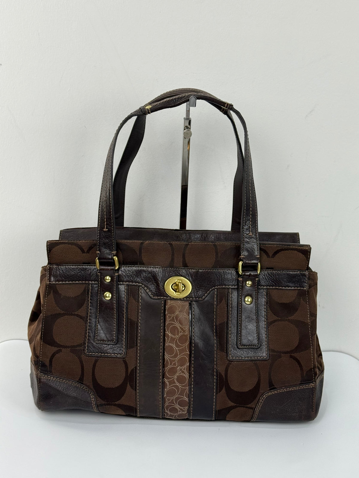 Vintage Coach Brown Hampton Satchel Bag Chestnut Leather Turnlock Tote HandBag 00s Y2K