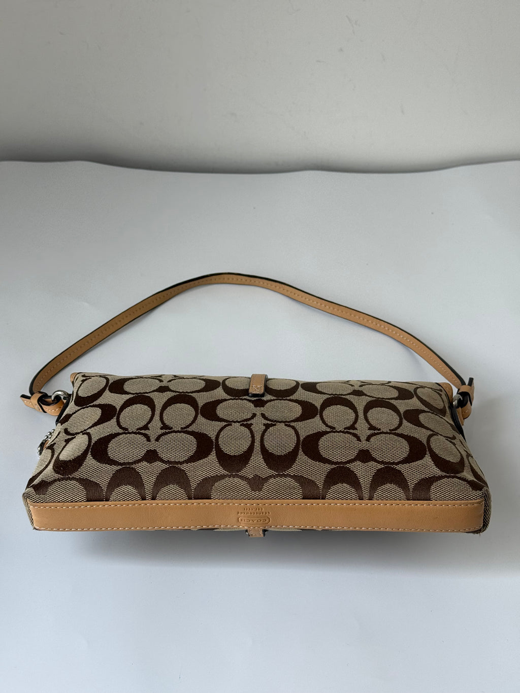 Vintage Coach Demi Clip Bag Brown Tan Signature Canvas Shoulder Bag Y2K
