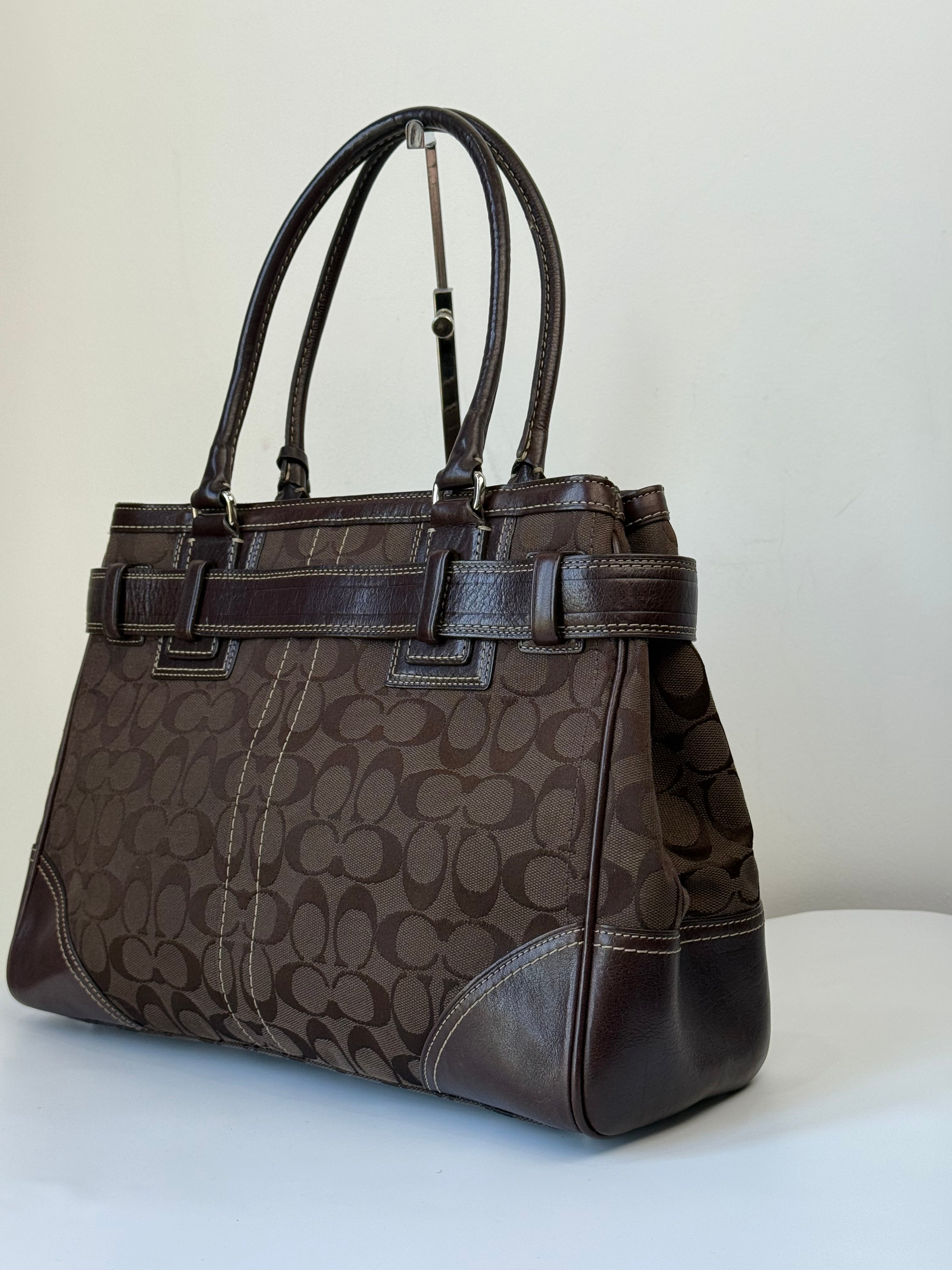 Vintage Coach Hampton Tote Bag Brown Coach Signature Monogram HandBag 00s Y2K Bag