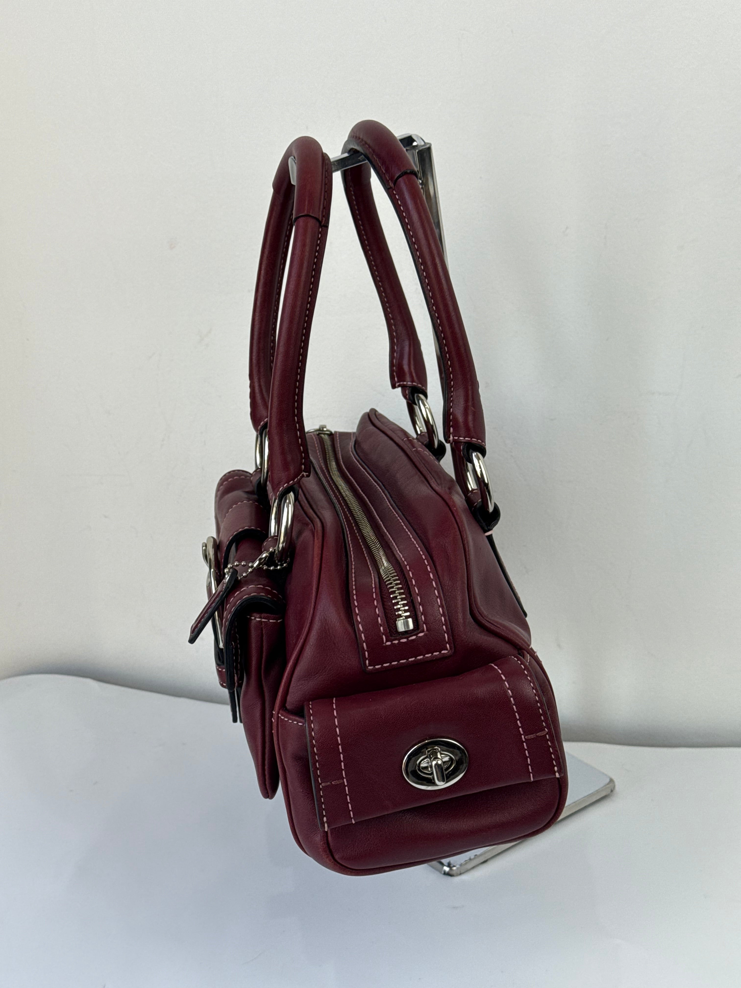 Vintage Coach Soho Mini Boston Bag Burgundy Bordeaux Leather Handbag 00s Y2K