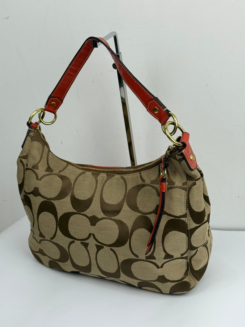 Vintage Coach Signature Stripe Shoulder Bag Canvas Tote Bag 00s Y2K