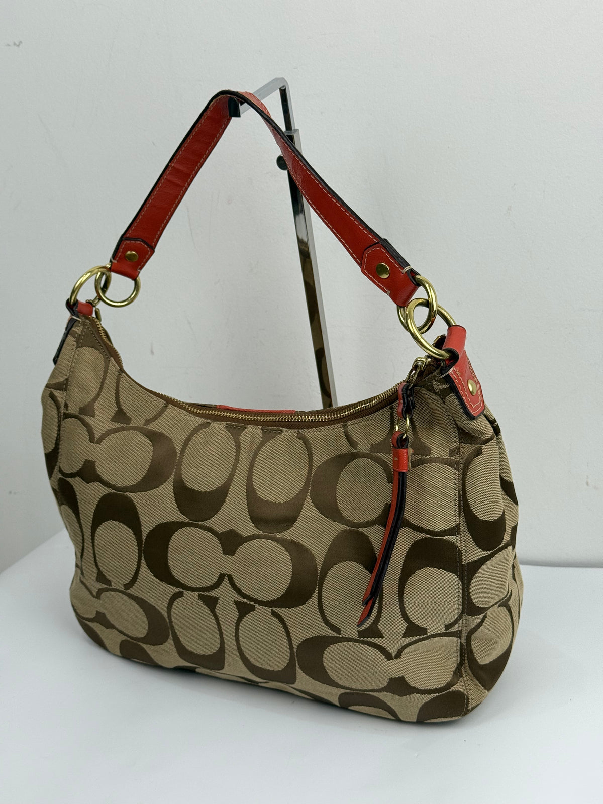 Vintage Coach Signature Stripe Shoulder Bag Canvas Tote Bag 00s Y2K
