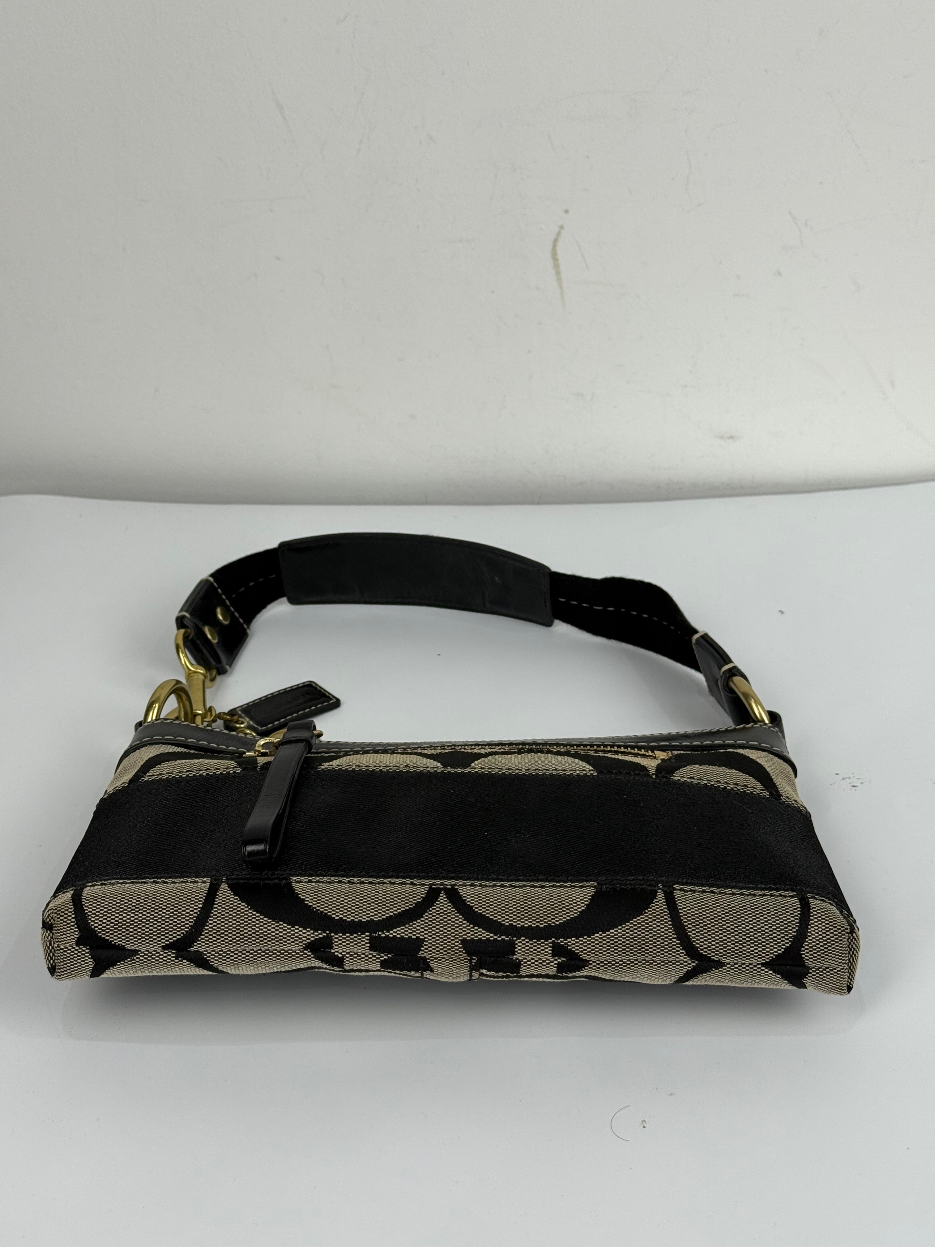 Vintage Coach Signature Stripe Shoulder Bag Coach Black/Grey Y2K HandBag