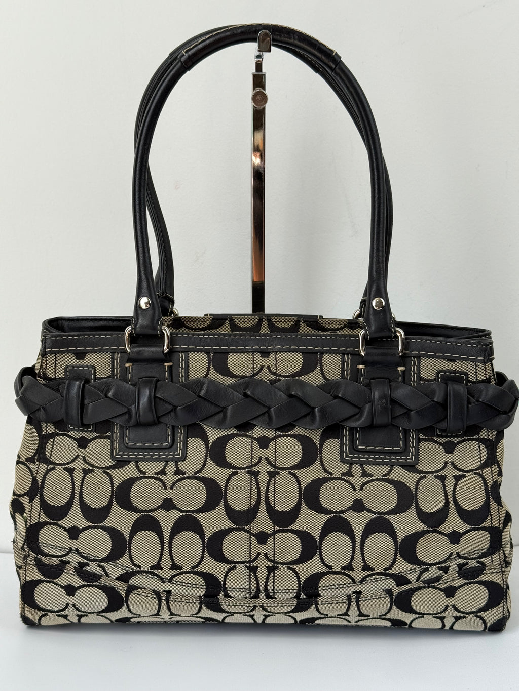 Vintage Coach Hampton Signature Tote Bag Grey and Black Coach Canvas HandBag 00s Y2K
