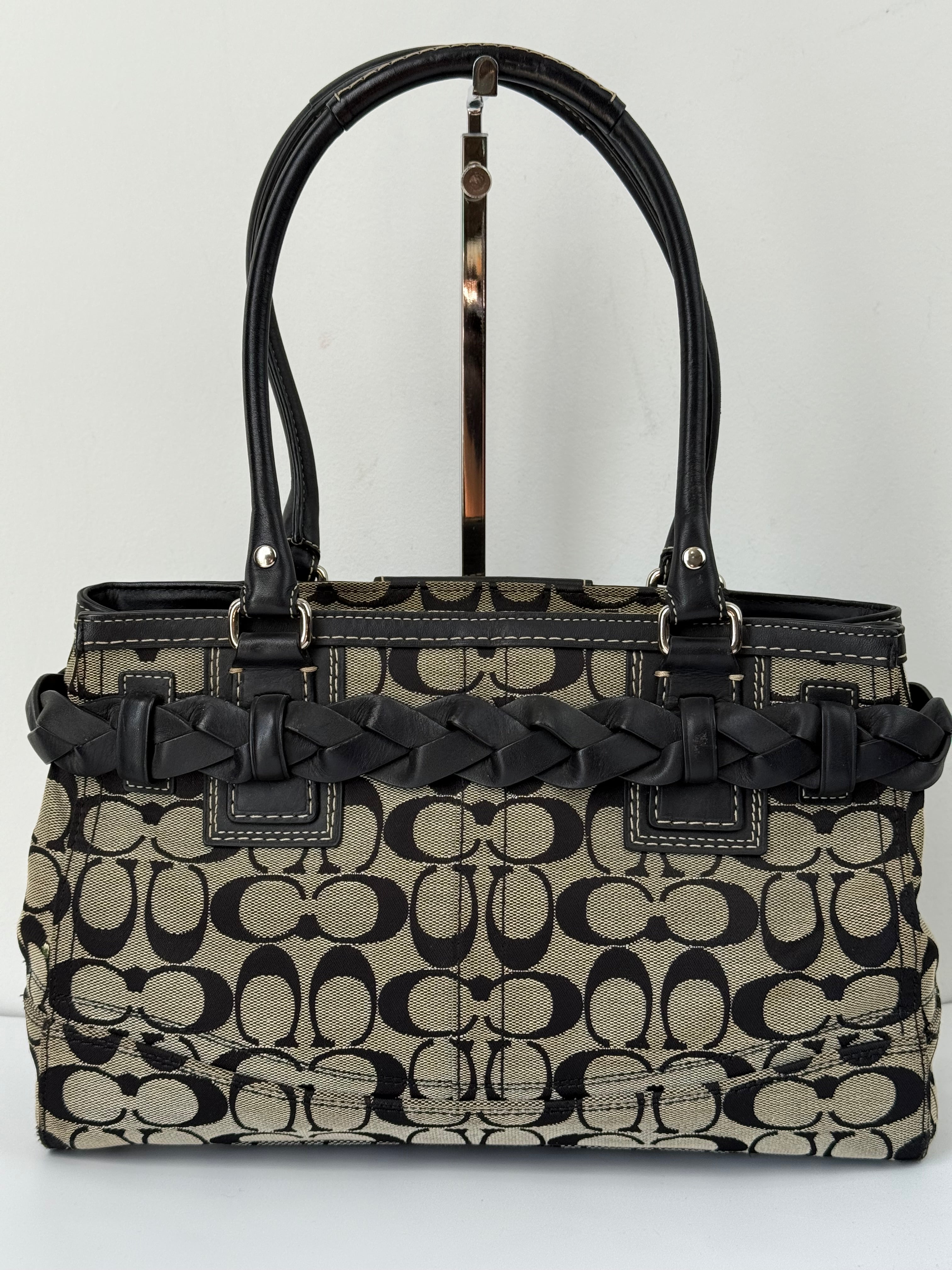 Vintage Coach Hampton Signature Tote Bag Grey and Black Coach Canvas HandBag 00s Y2K