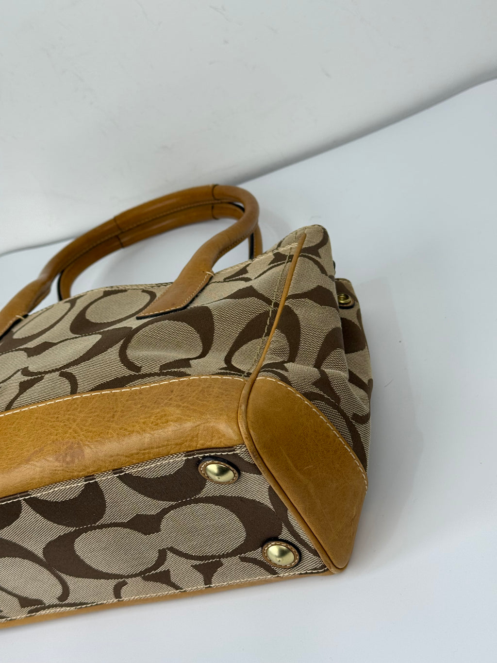 Vintage Coach Hampton Tote Bag Brown and Tan Coach Signature Monogram HandBag with Scarf 90s 00s Y2K Shoulder Bag