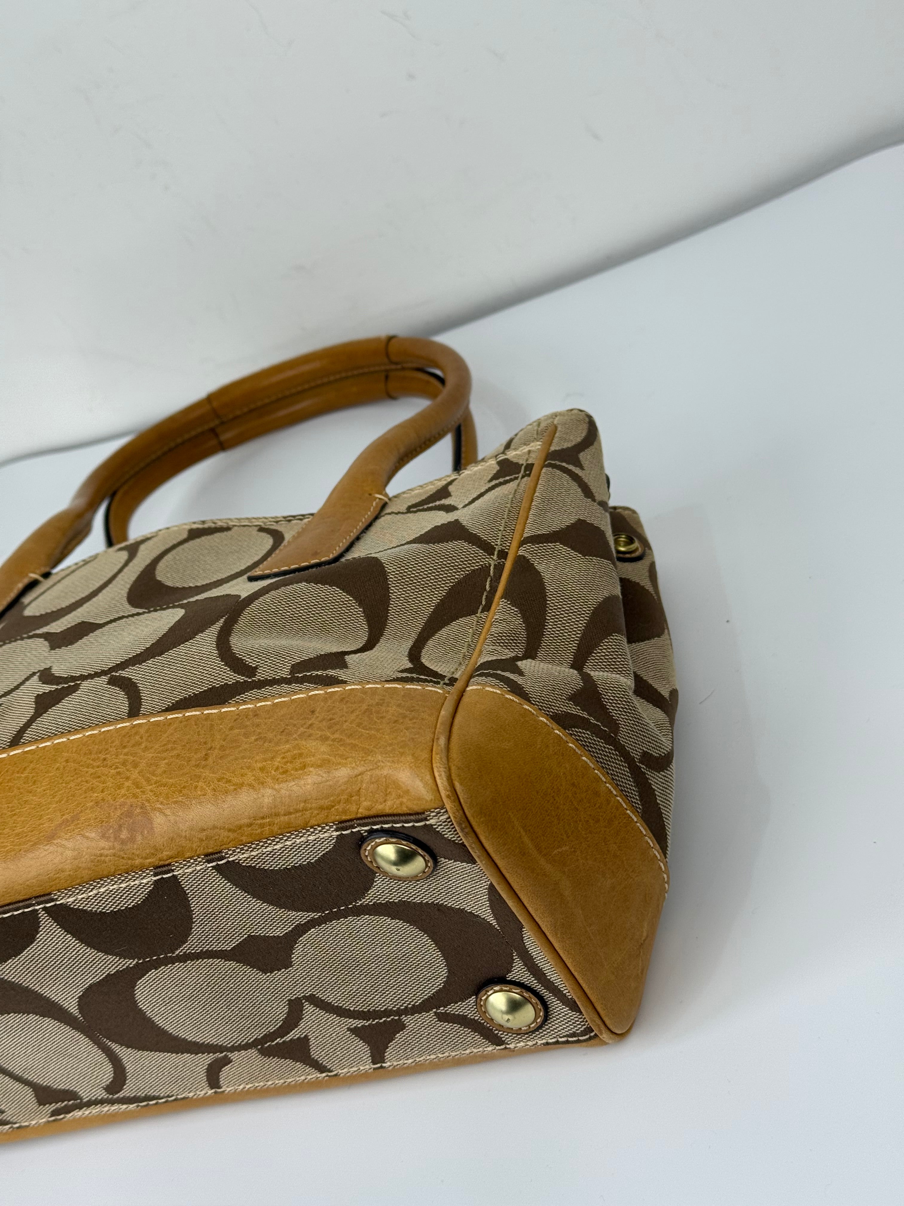 Vintage Coach Hampton Tote Bag Brown and Tan Coach Signature Monogram HandBag with Scarf 90s 00s Y2K Shoulder Bag