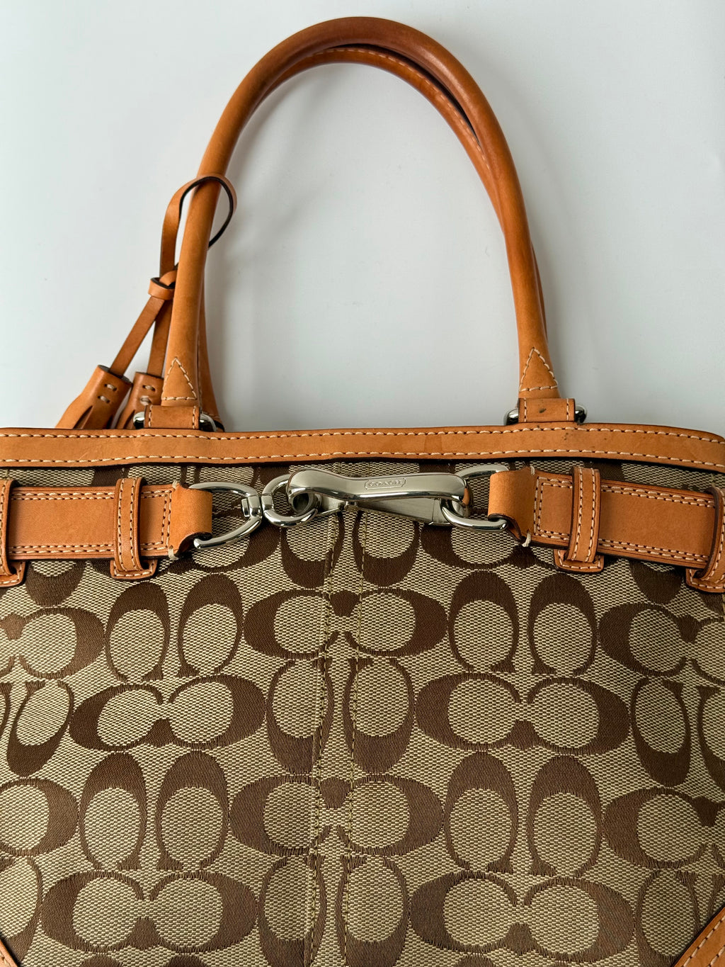 Vintage Coach Hampton Tote Bag Brown & Tan Coach Signature Monogram HandBag 00s Y2K
