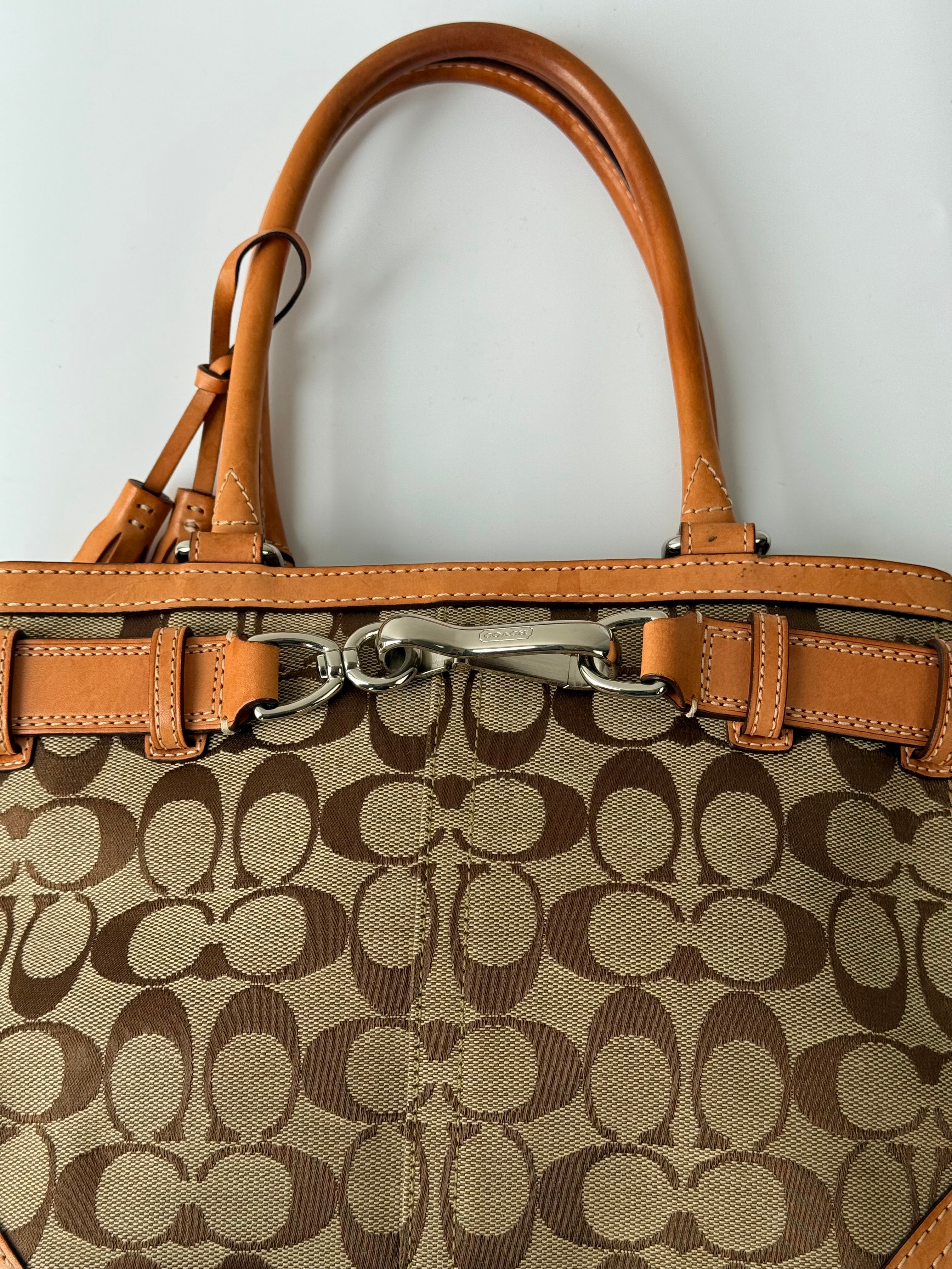 Vintage Coach Hampton Tote Bag Brown & Tan Coach Signature Monogram HandBag 00s Y2K