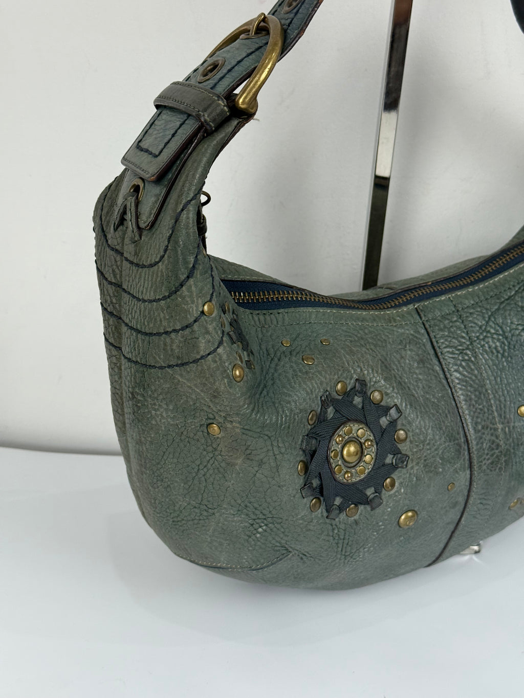 Vintage Coach Mia Studded Hobo Bag Coach Blue Leather Y2K HandBag