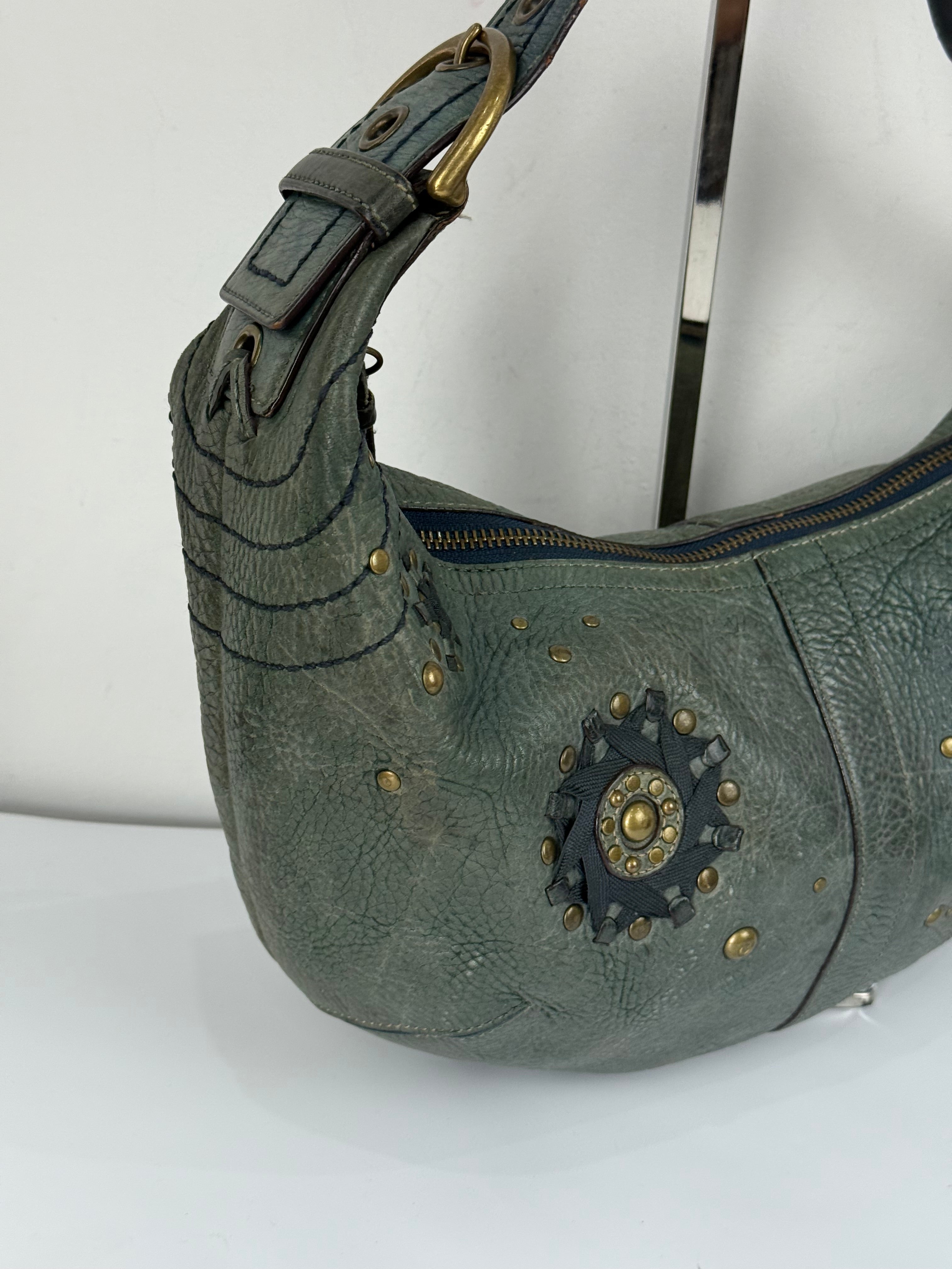 Vintage Coach Mia Studded Hobo Bag Coach Blue Leather Y2K HandBag