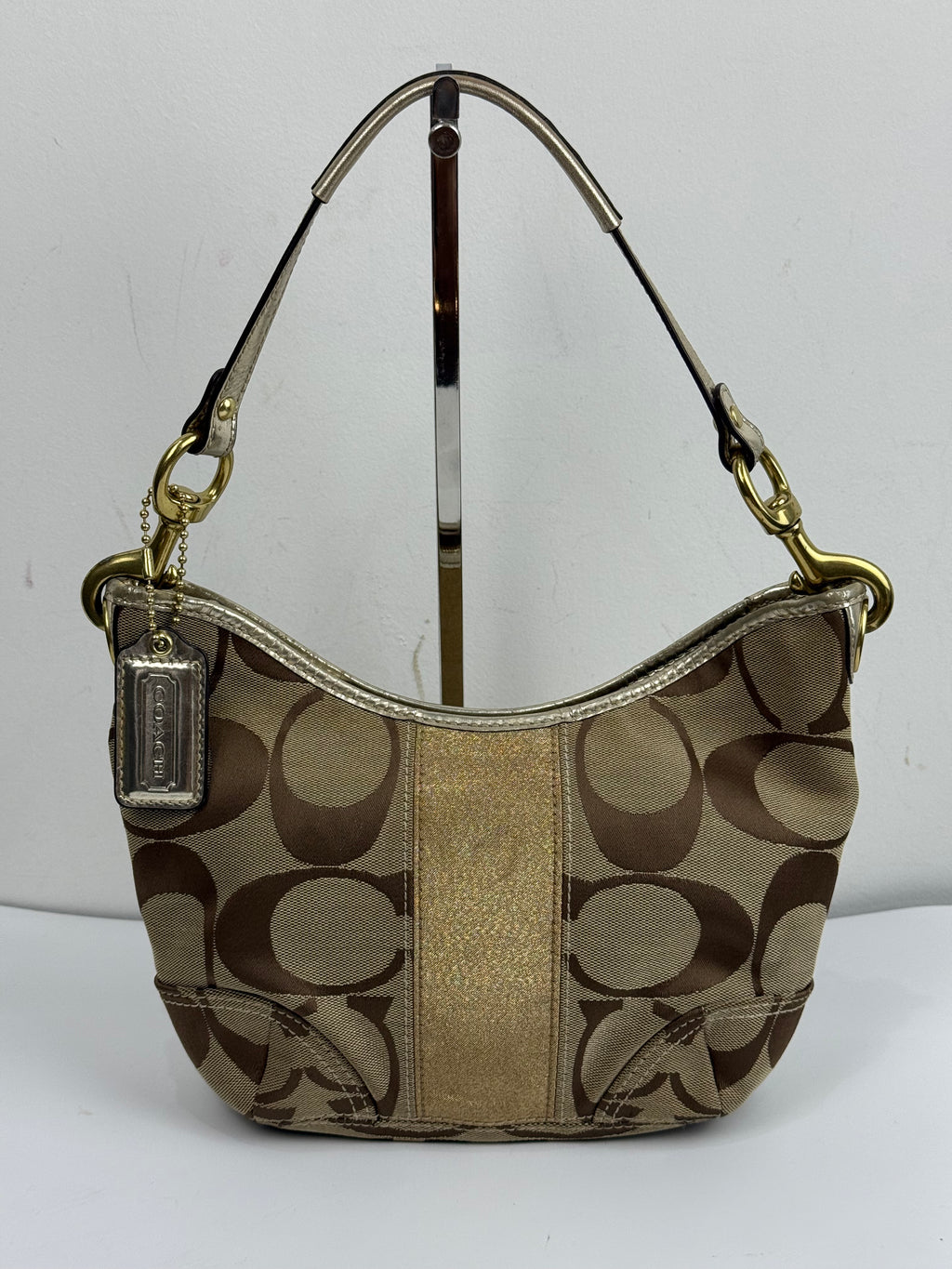 Vintage Coach Hobo Bag Beige/Brown Signature Stripe Shoulder Bag 00s Y2K