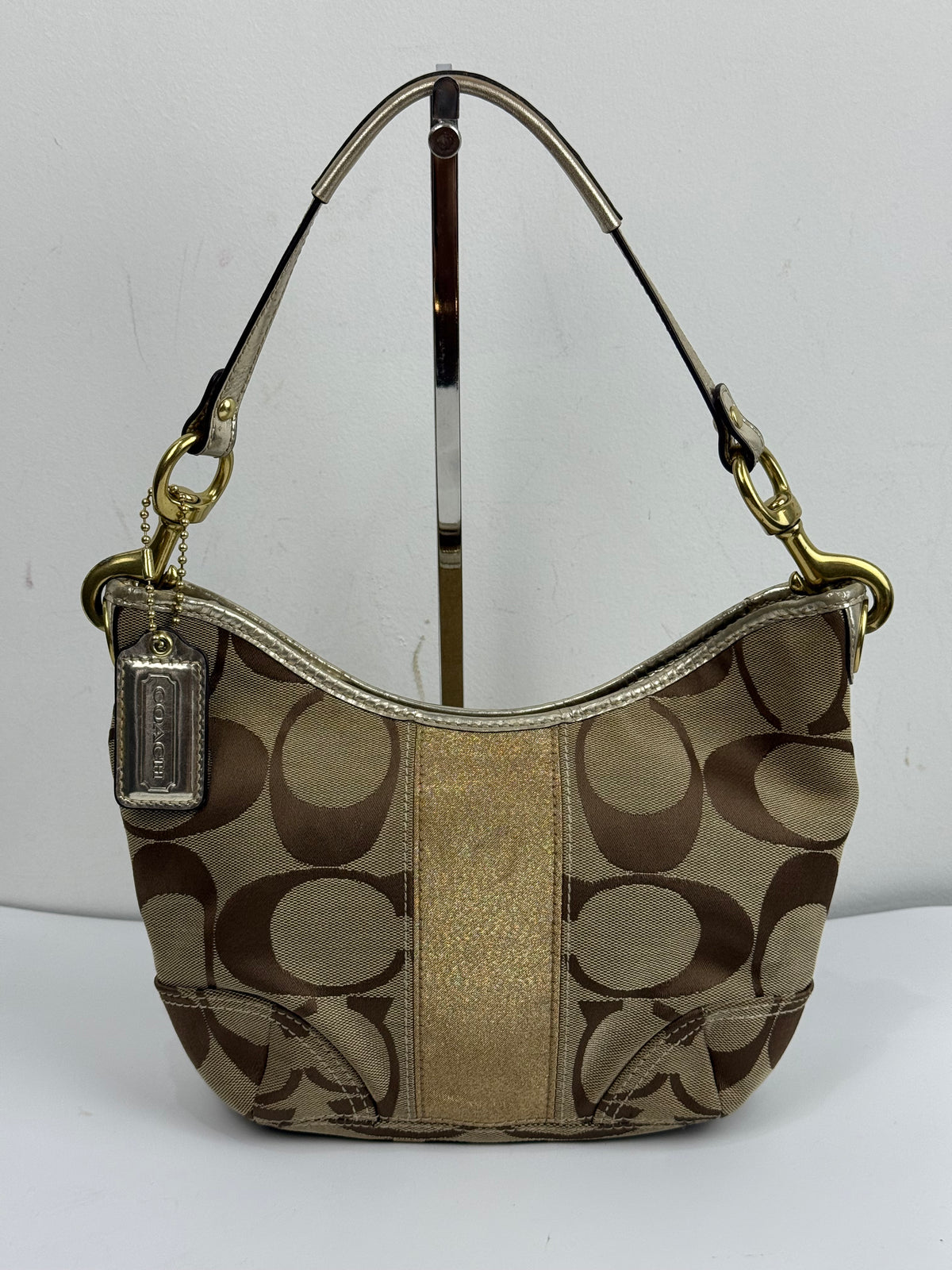Vintage Coach Hobo Bag Beige/Brown Signature Stripe Shoulder Bag 00s Y2K