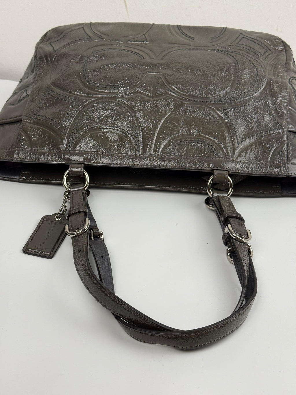 Vintage Coach Grey Patent Leather Bag Signature Gallery Shoulder Bag  00s Y2K