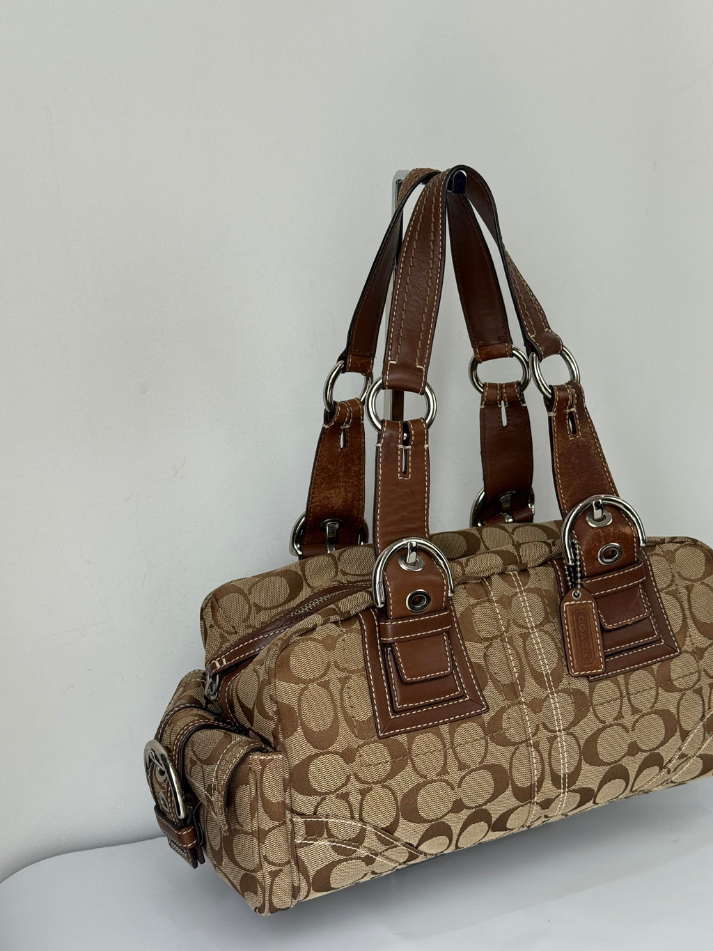 Rare Vintage Coach Dark Brown Boston Satchel Soho Mia Signature Shoulder Bag 00s Y2K