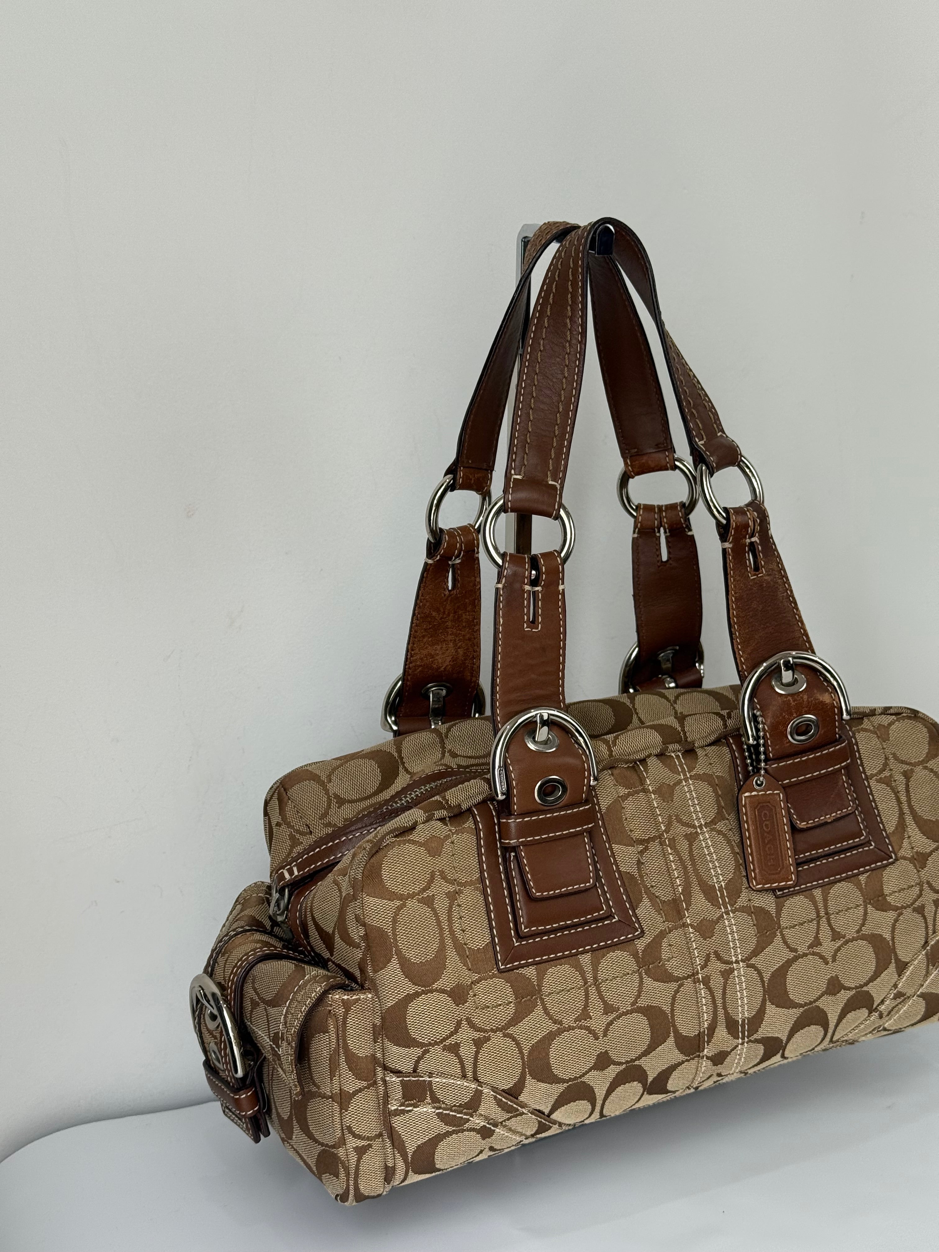 Rare Vintage Coach Dark Brown Boston Satchel Soho Mia Signature Shoulder Bag 00s Y2K