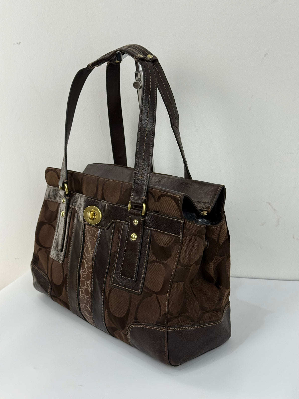 Vintage Coach Brown Hampton Satchel Bag Chestnut Leather Turnlock Tote HandBag 00s Y2K