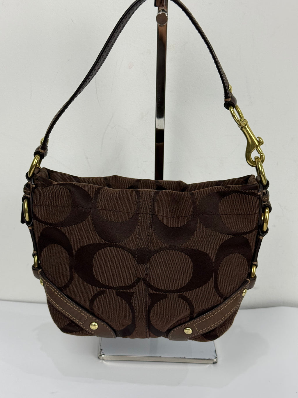 Vintage Coach Mini Carly Shoulder Bag Dark Brown Signature Handbag 00s Y2K