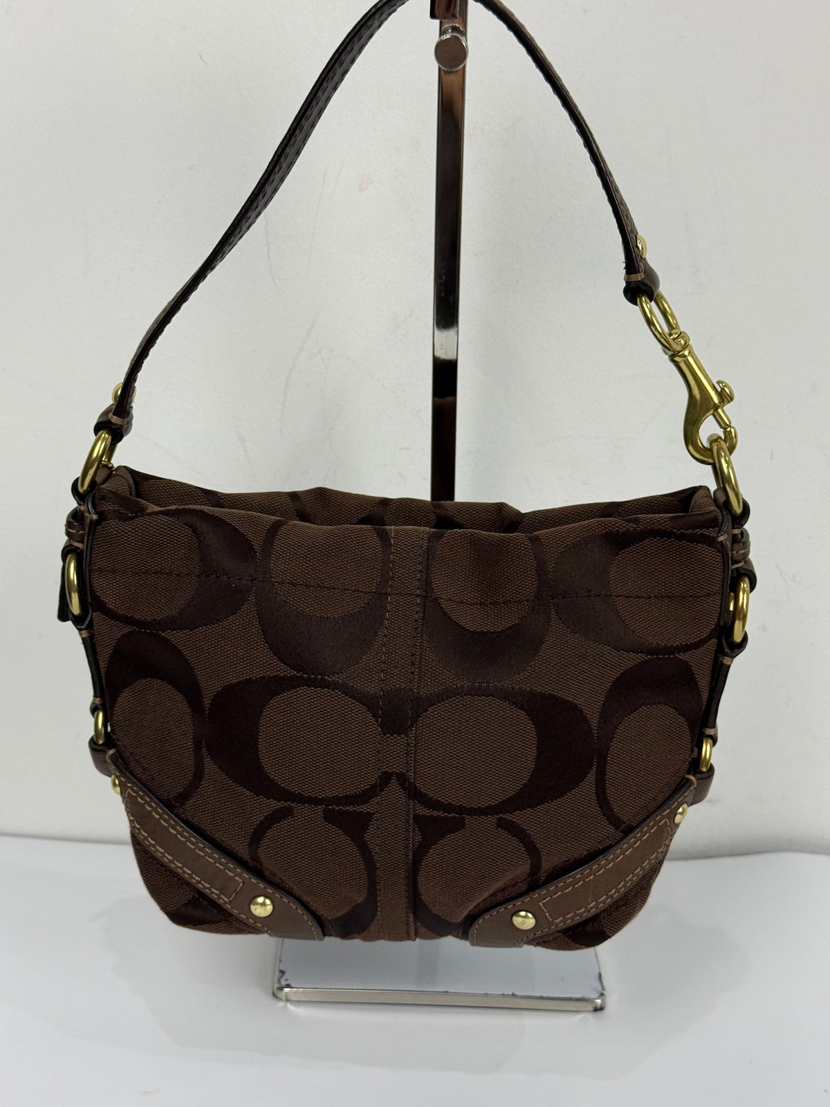 Vintage Coach Mini Carly Shoulder Bag Dark Brown Signature Handbag 00s Y2K