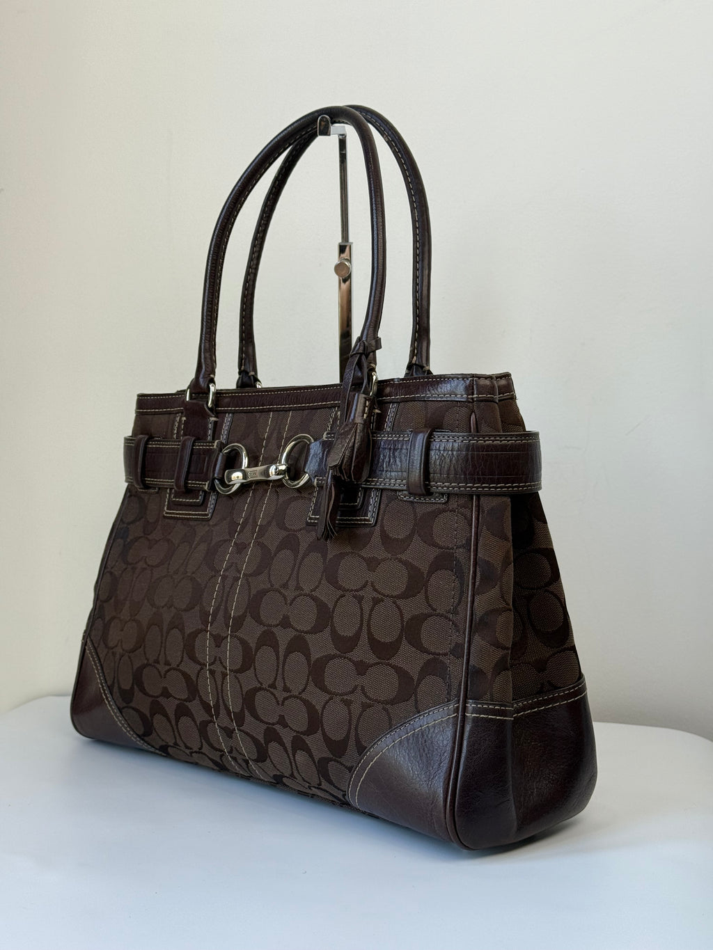 Vintage Coach Hampton Tote Bag Brown Coach Signature Monogram HandBag 00s Y2K Bag