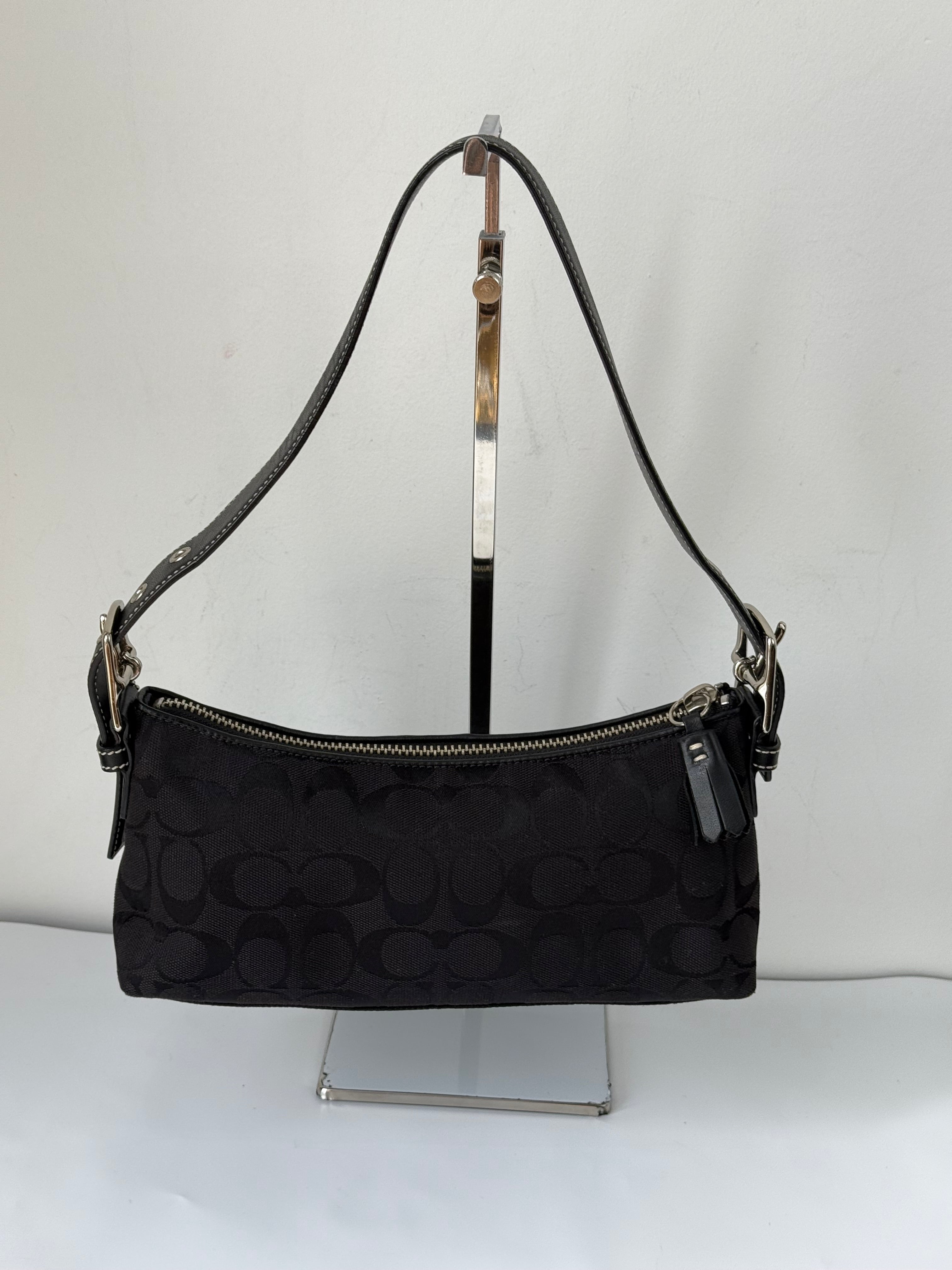 Vintage Coach Baguette East West Bag Black Signature Canvas Shoulder Bag Y2K