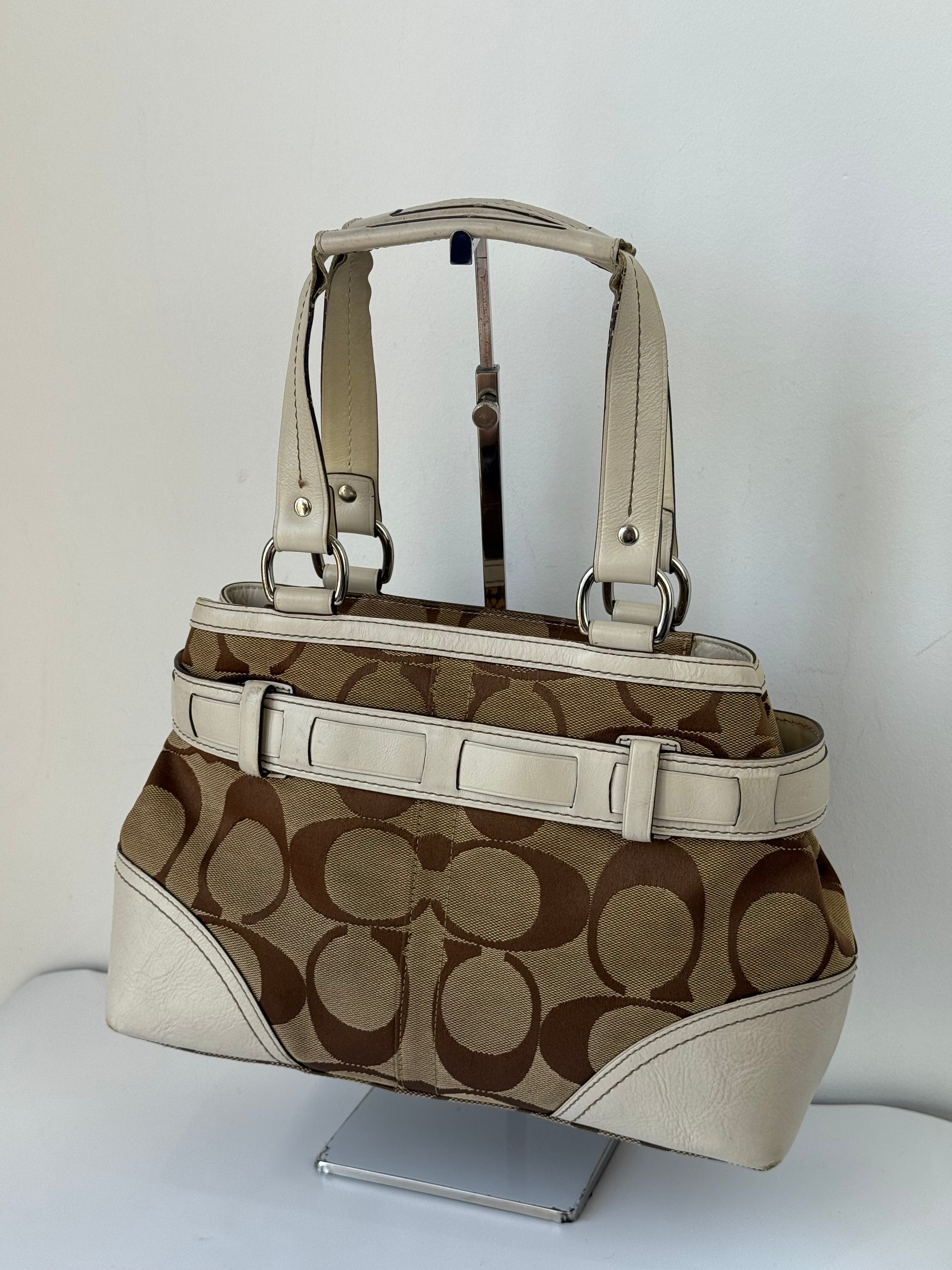 Vintage Coach Hampton Patchwork Tote Bag Brown Signature Handbag 00s Y2K