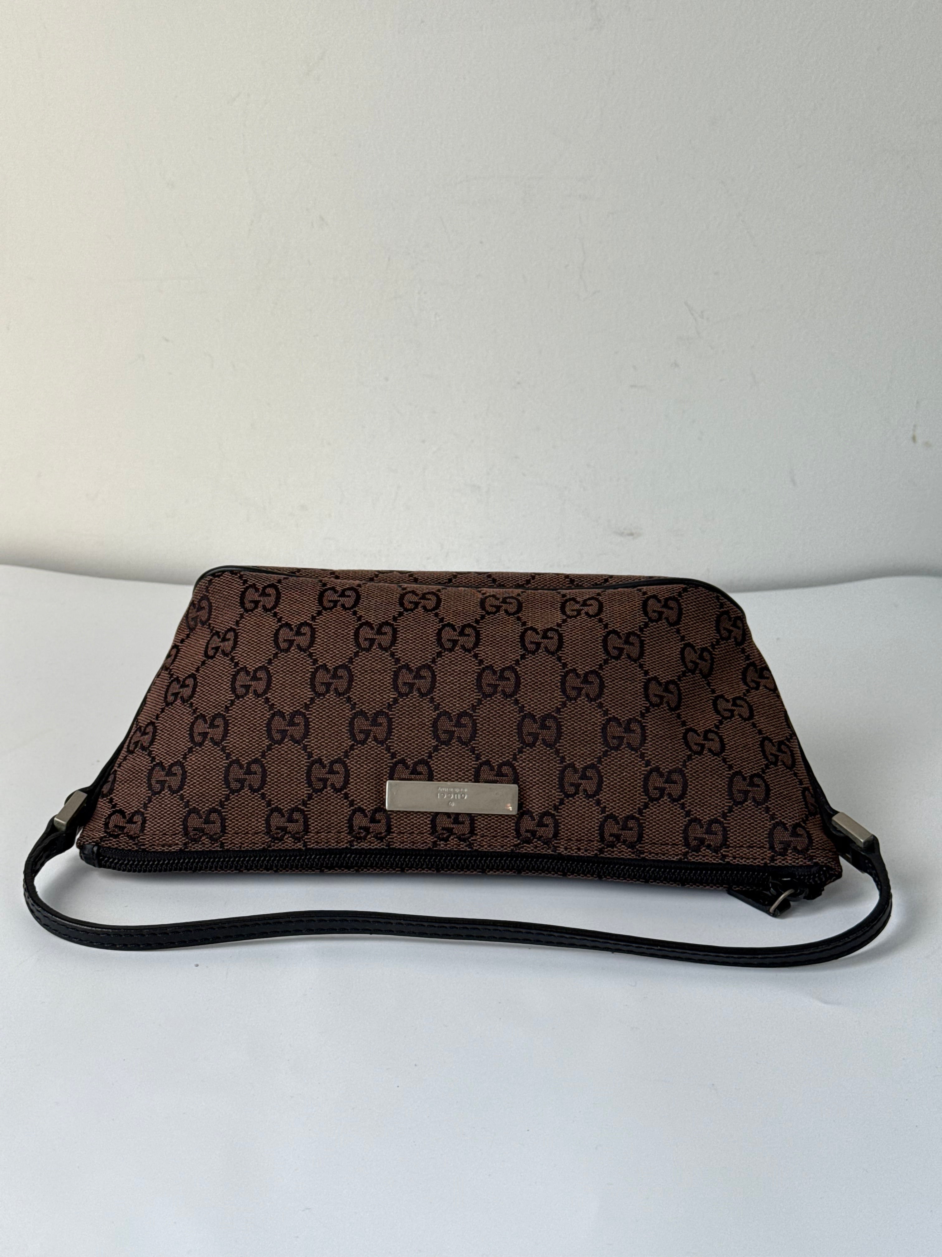 Vintage Gucci Baguette Bag Brown and Black Gucci Pouch Canvas Handbag 00s Y2K