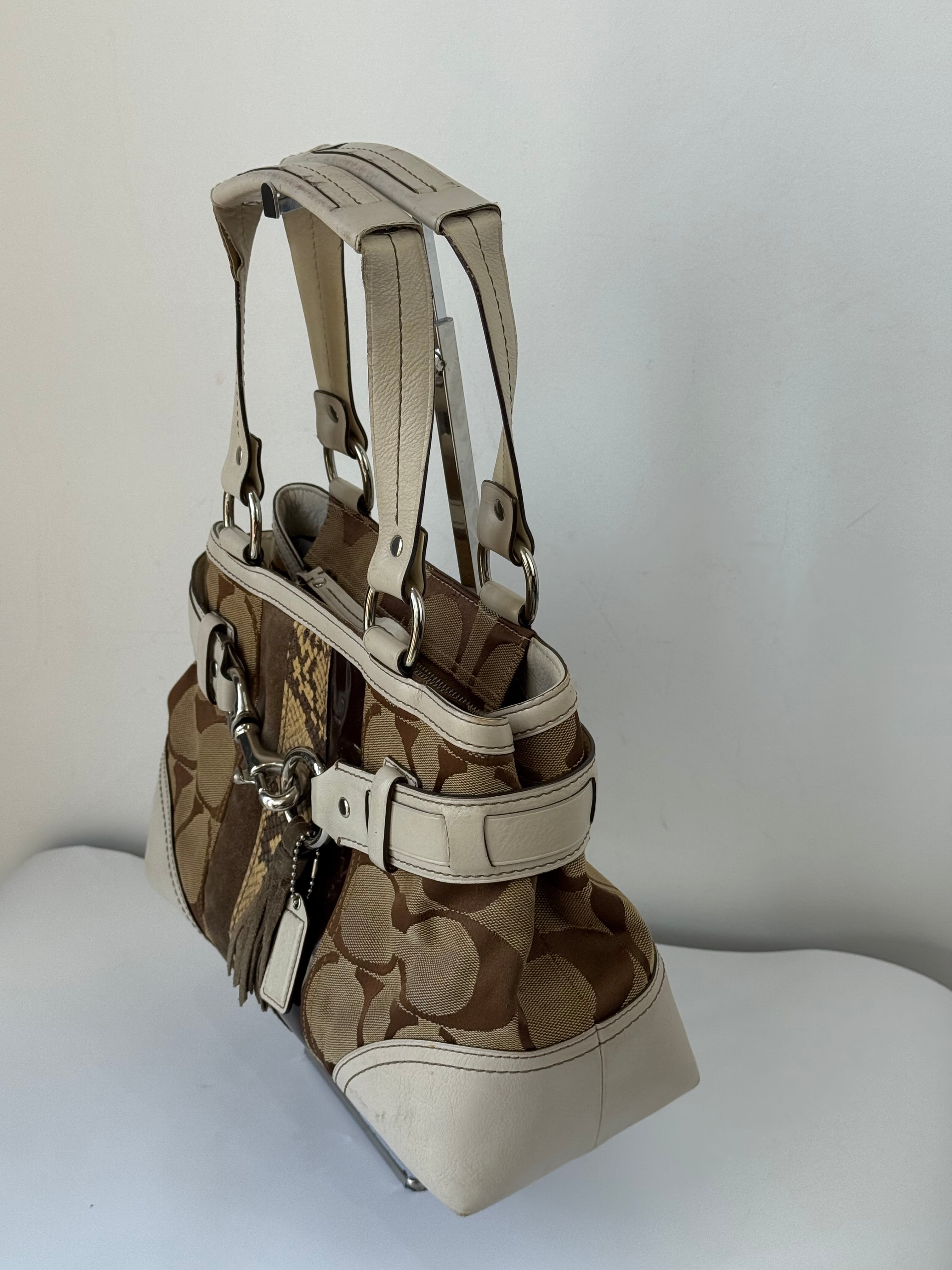 Vintage Coach Hampton Patchwork Tote Bag Brown Signature Handbag 00s Y2K