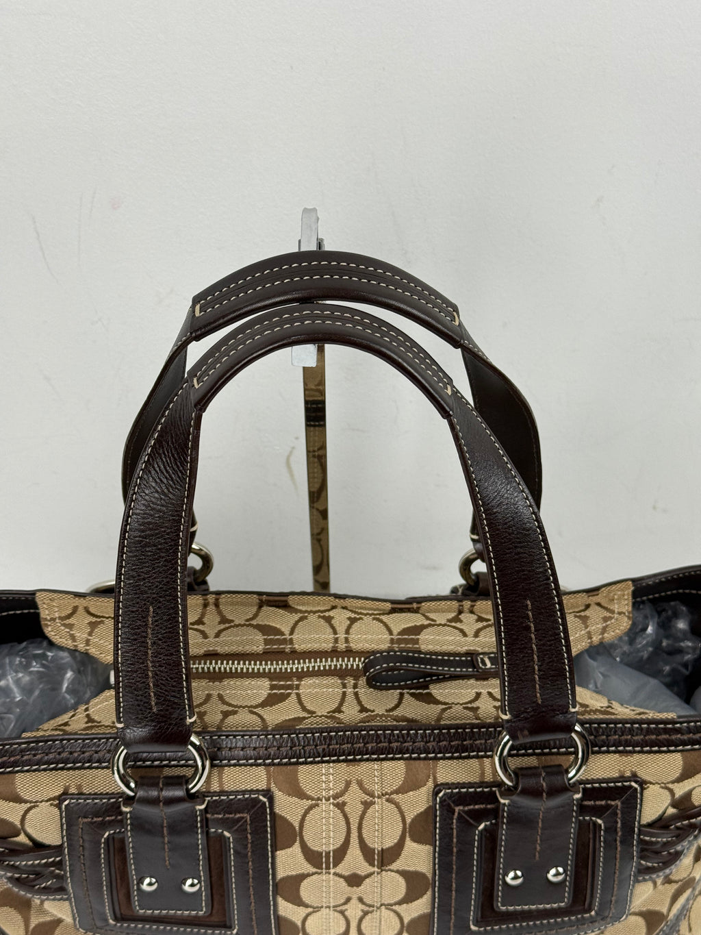 Vintage Coach Soho Satchel Bag Beige & Brown Signature Coach Handbag 00s Y2K