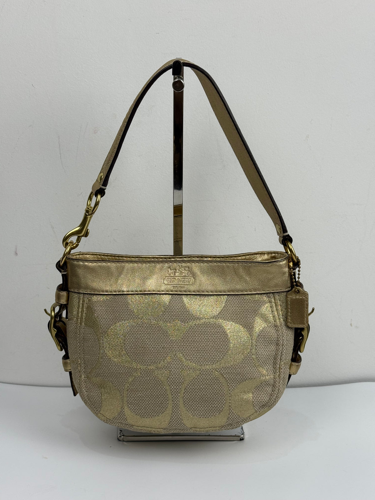 Vintage Coach Mini Zoe Bag Gold Signature Shoulder Bag 00s Y2K