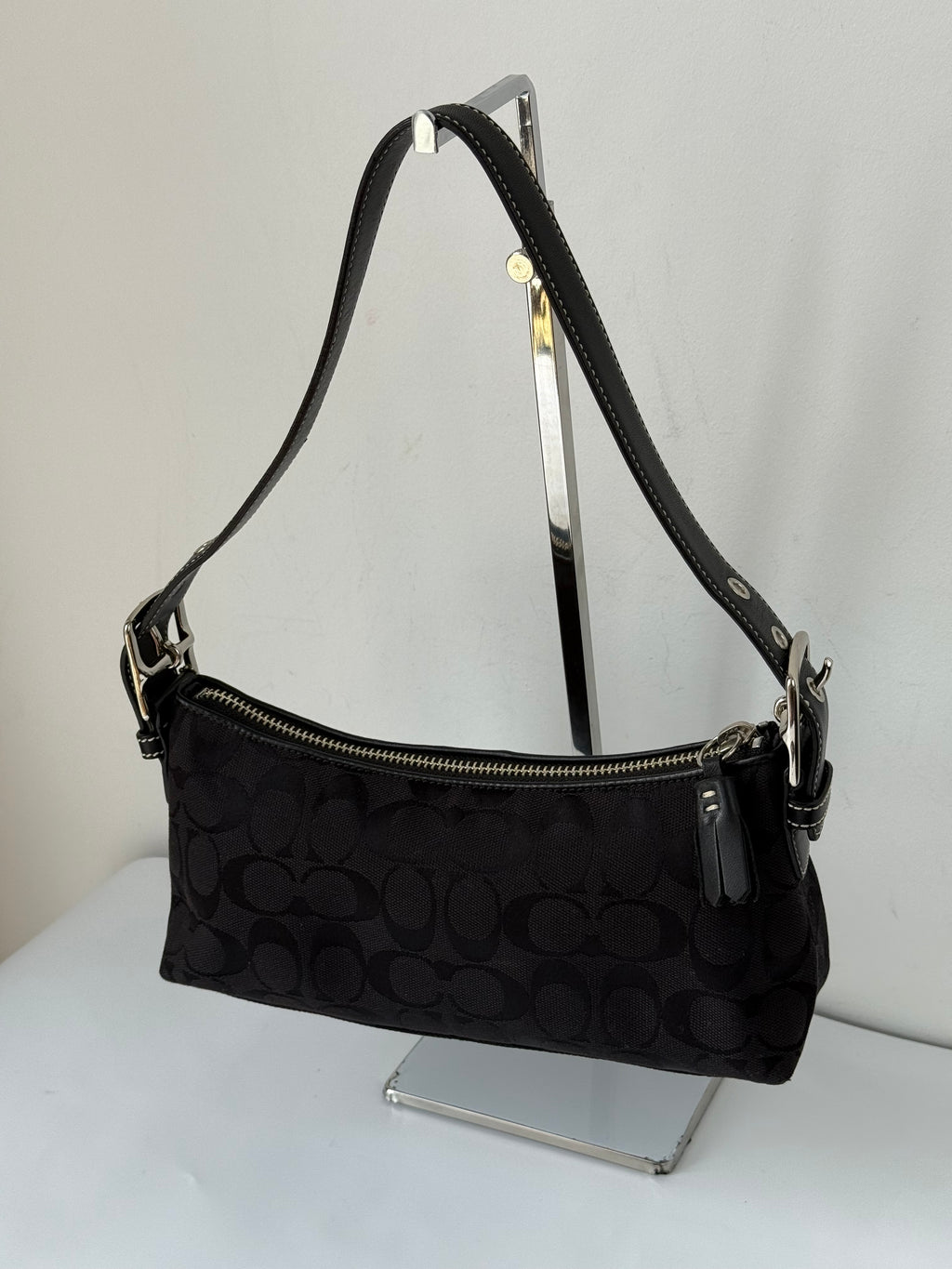 Vintage Coach Baguette East West Bag Black Signature Canvas Shoulder Bag Y2K