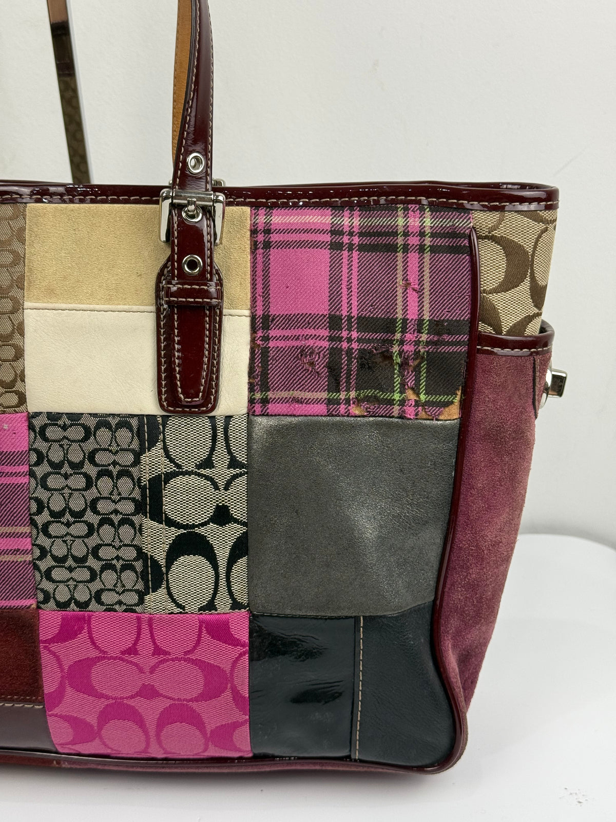 Vintage Coach Patchwork Bag Pink Multi-Colour Patchwork Coach Tote Bag Y2K