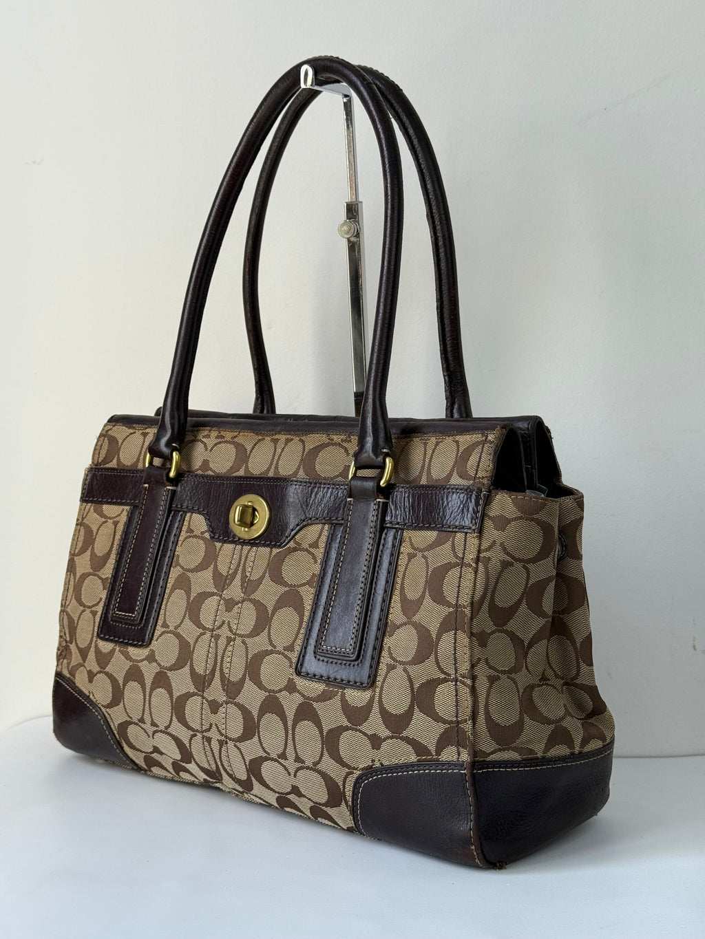 Vintage Coach Hampton Tote Bag Brown & Beige Signature Shoulder Bag 00s Y2K Handbag