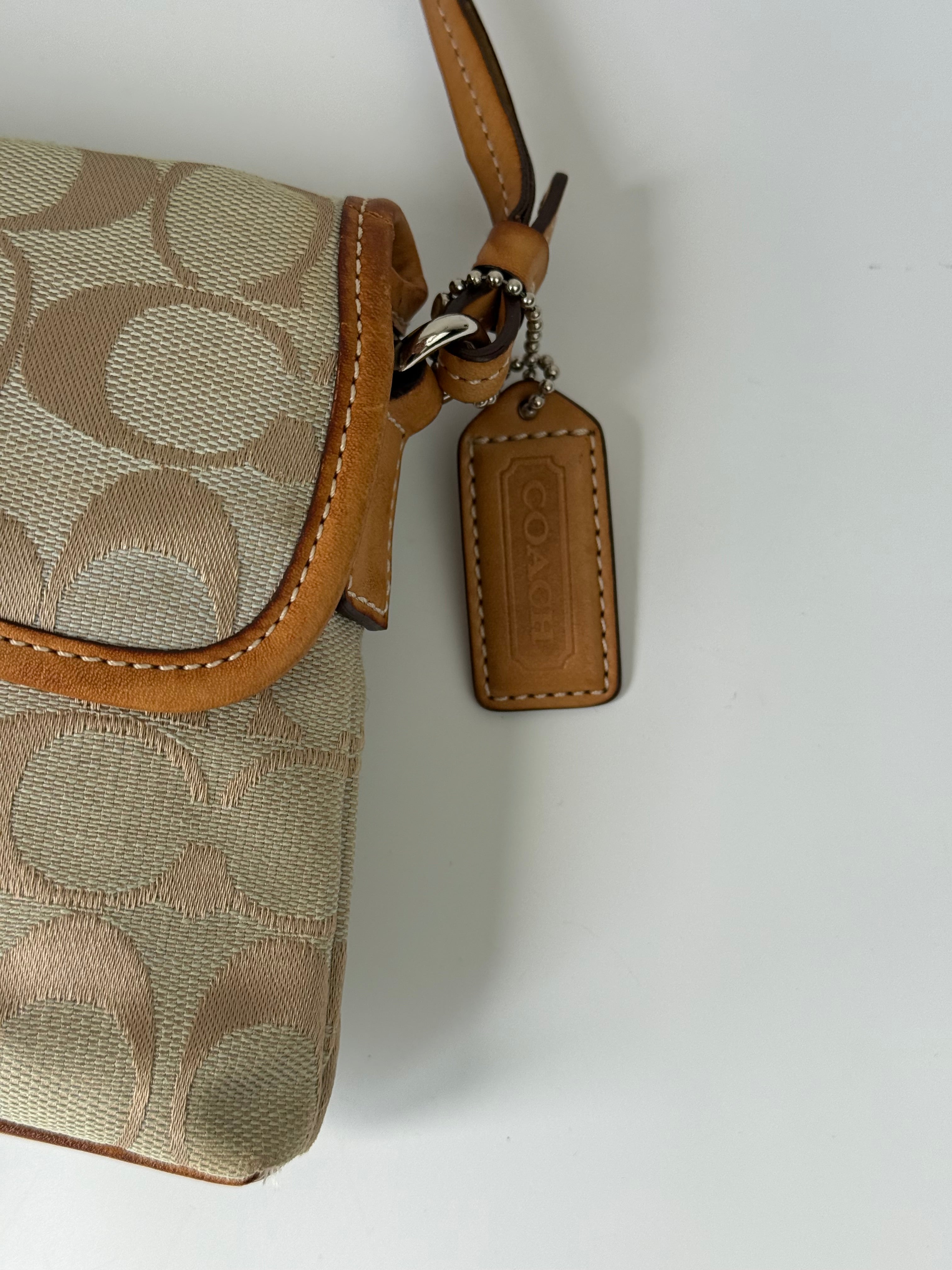 Vintage Coach Demi Clip Bag Beige and Blue Signature Canvas Shoulder Bag Y2K